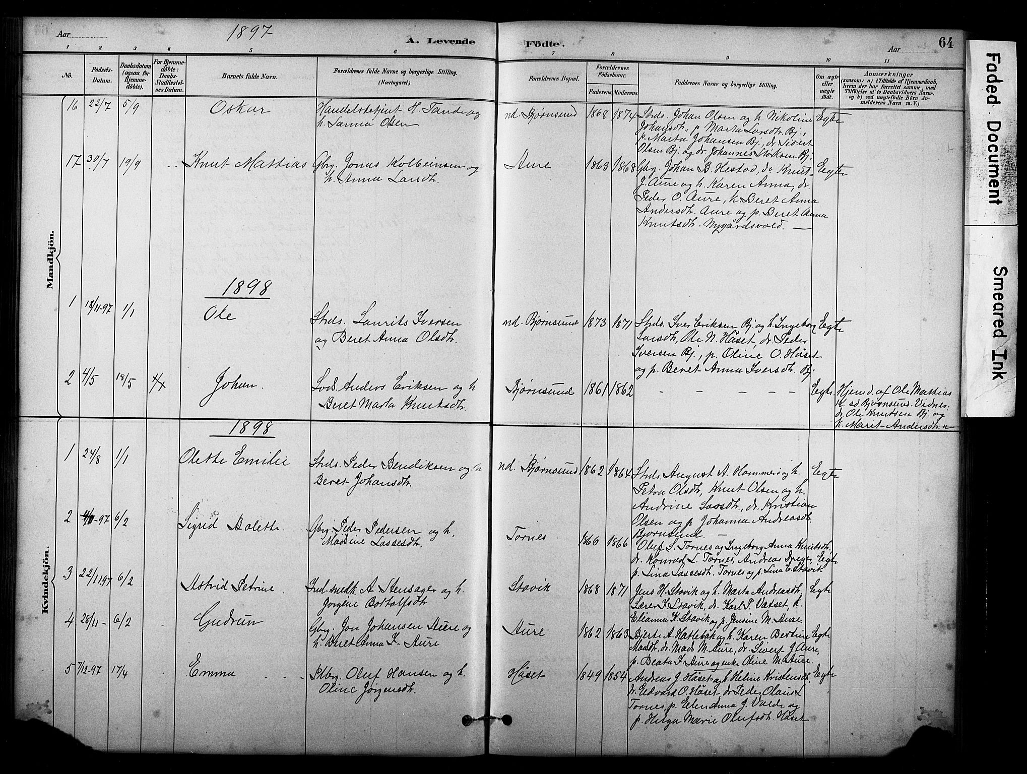Ministerialprotokoller, klokkerbøker og fødselsregistre - Møre og Romsdal, SAT/A-1454/565/L0755: Parish register (copy) no. 565C04, 1883-1903, p. 64