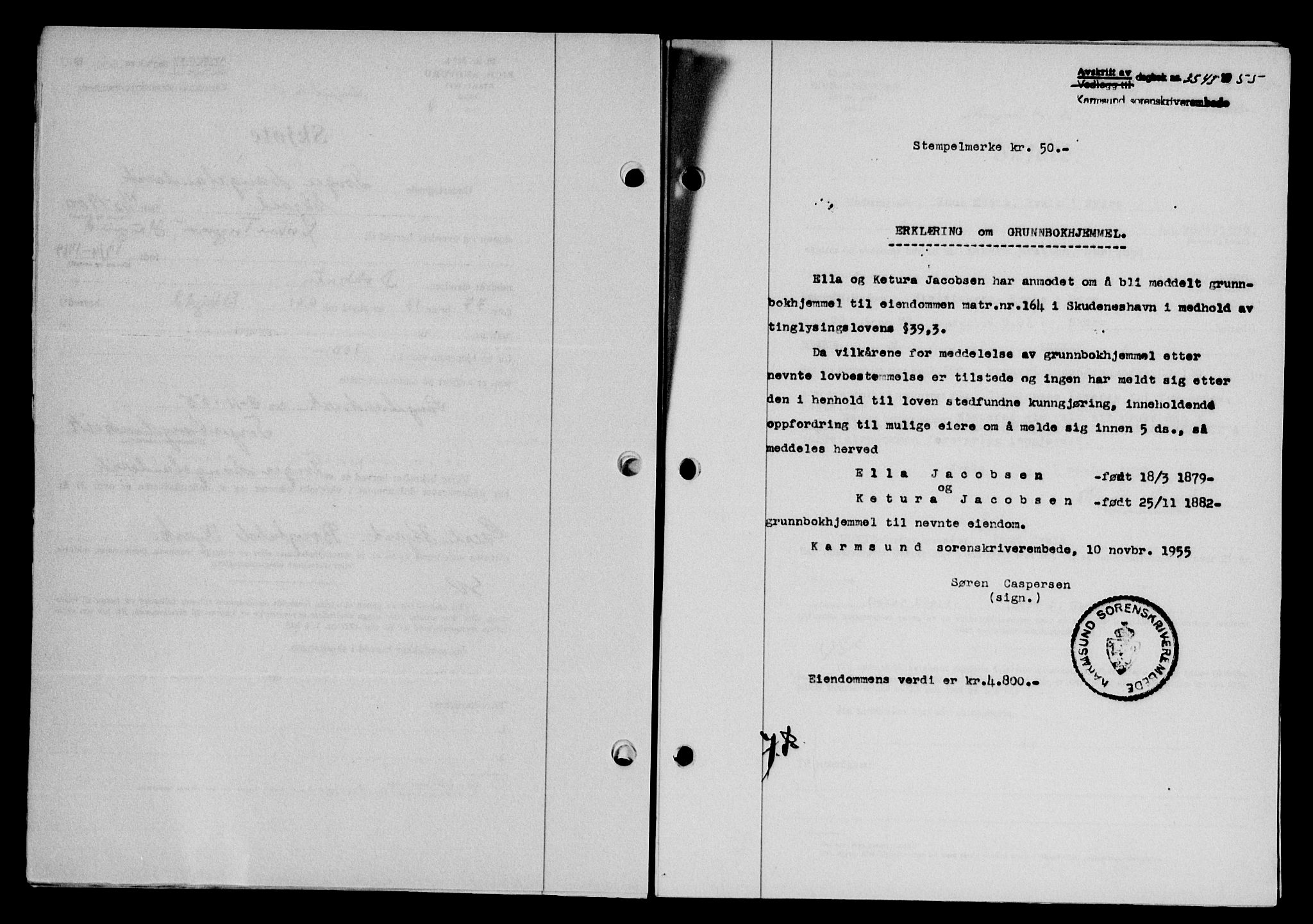 Karmsund sorenskriveri, SAST/A-100311/01/II/IIB/L0117: Mortgage book no. 97Aa, 1955-1955, Diary no: : 3543/1955
