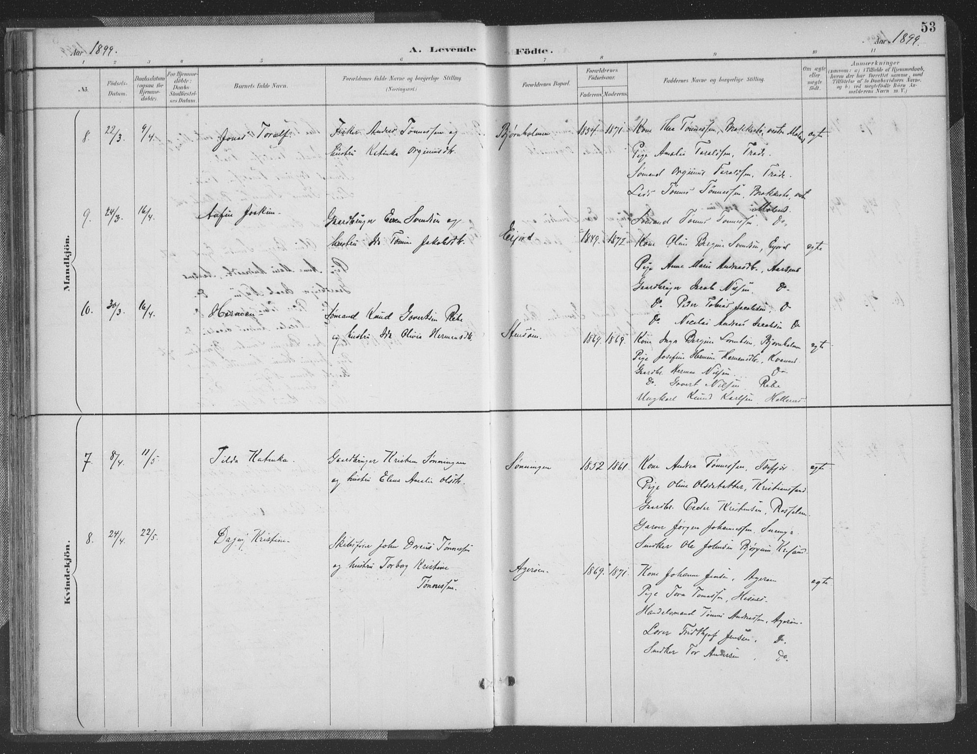 Høvåg sokneprestkontor, SAK/1111-0025/F/Fa/L0006: Parish register (official) no. A 6, 1894-1923, p. 53