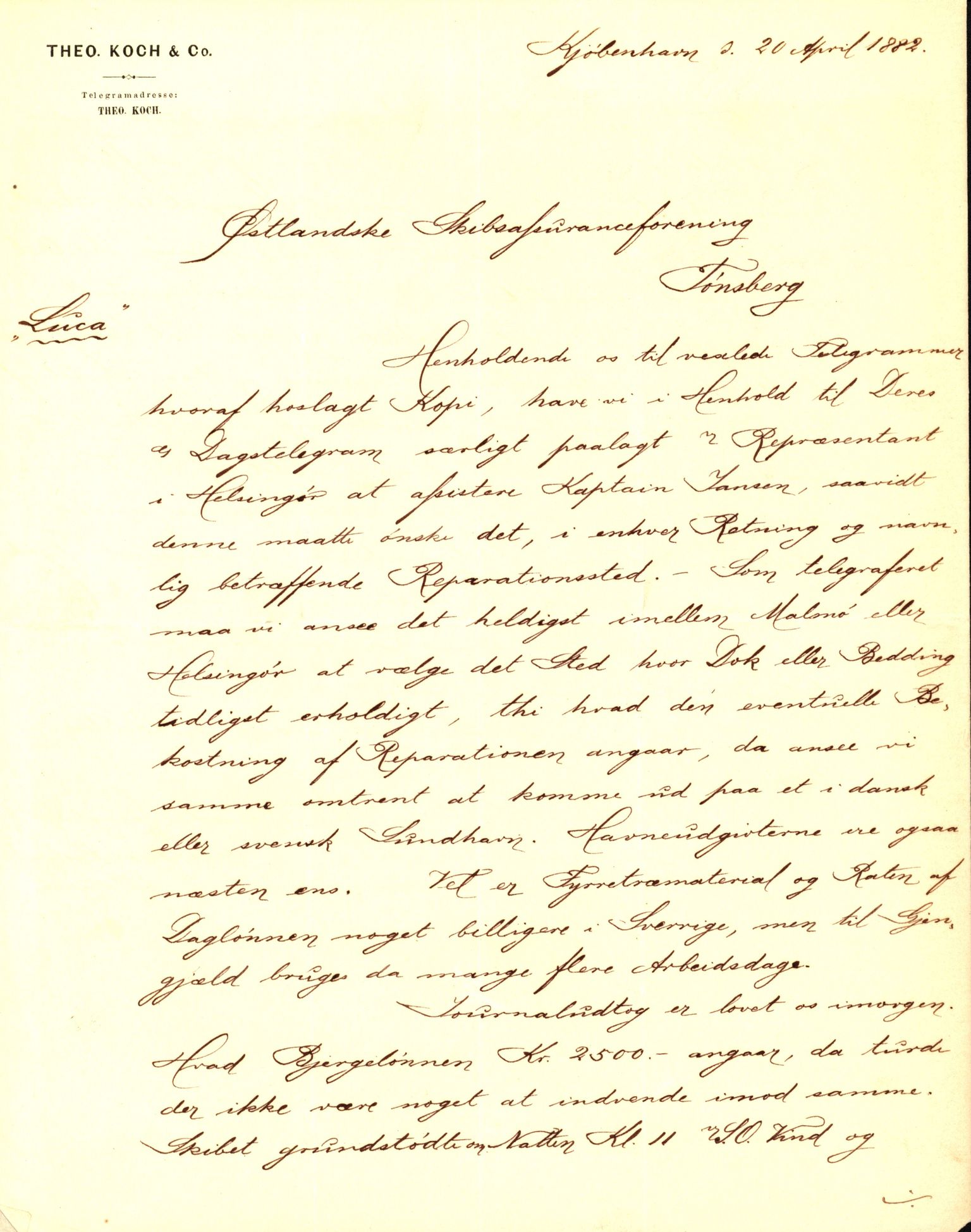 Pa 63 - Østlandske skibsassuranceforening, VEMU/A-1079/G/Ga/L0015/0007: Havaridokumenter / Jil, B.M. Width, Luca, Flora, Drammen, 1882, p. 34