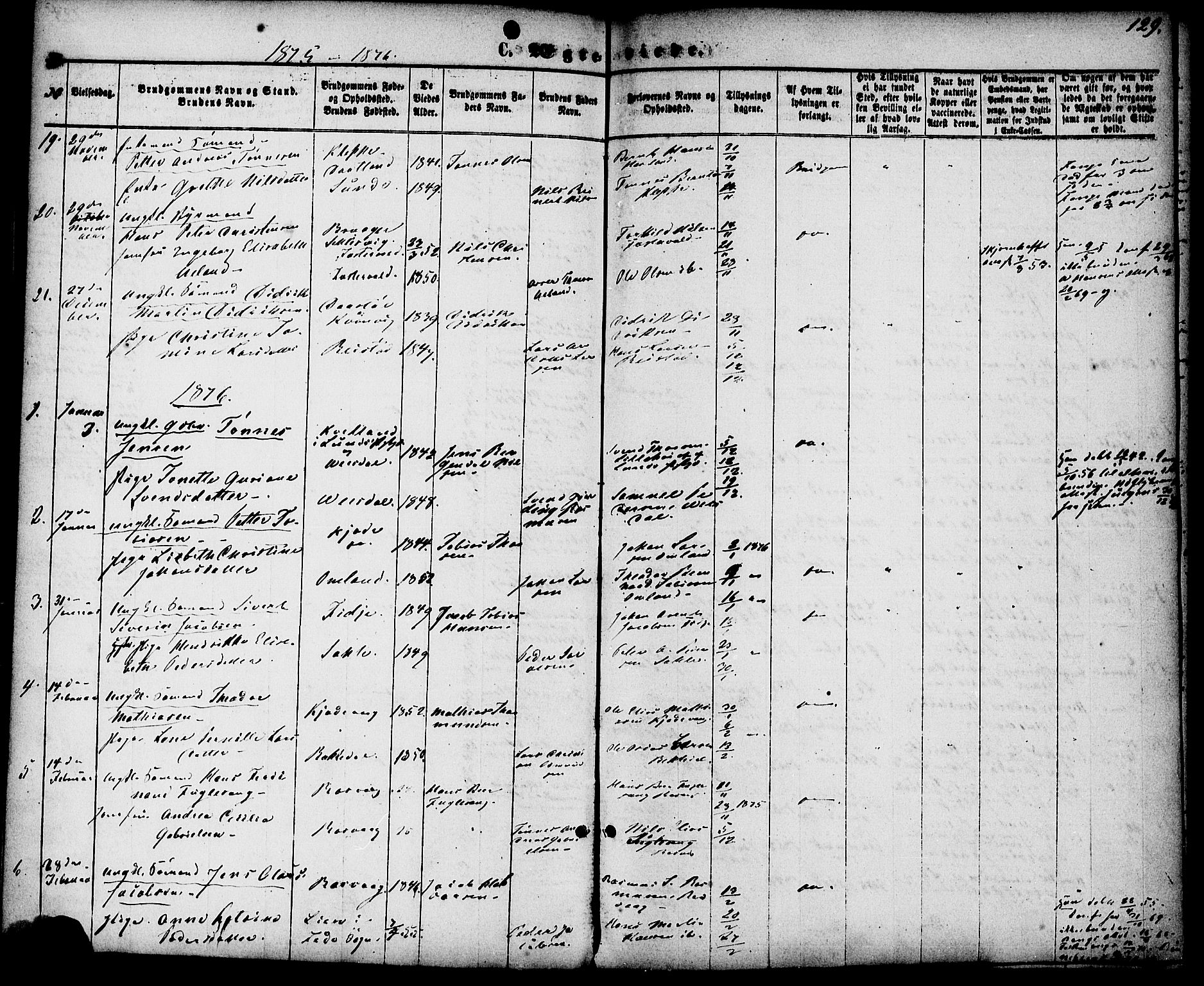 Flekkefjord sokneprestkontor, AV/SAK-1111-0012/F/Fa/Fab/L0005: Parish register (official) no. A 5, 1870-1886, p. 129