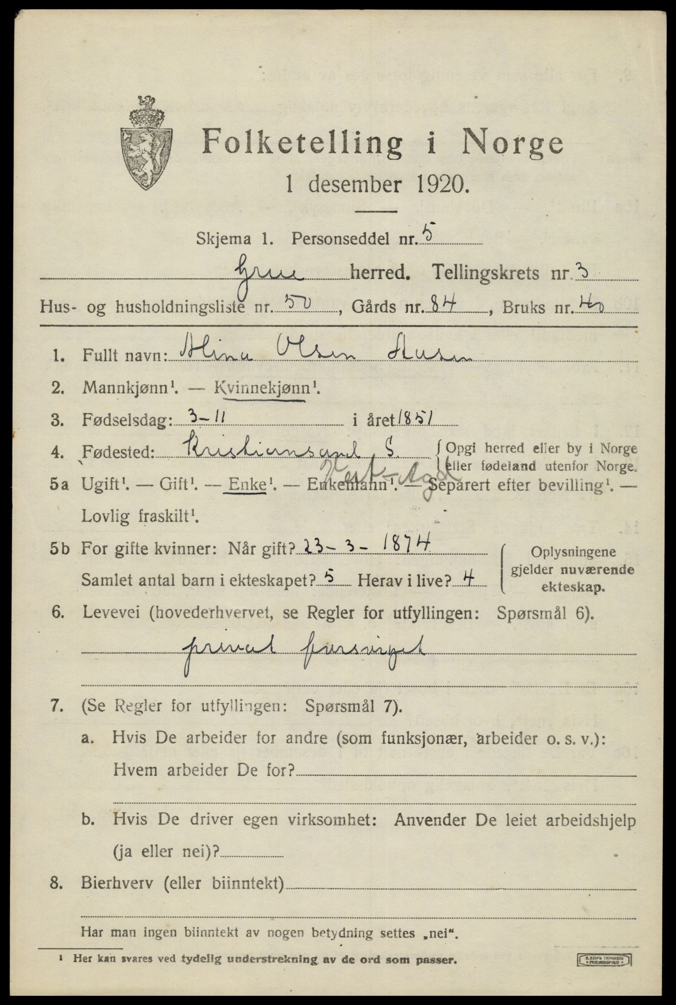 SAH, 1920 census for Grue, 1920, p. 4281