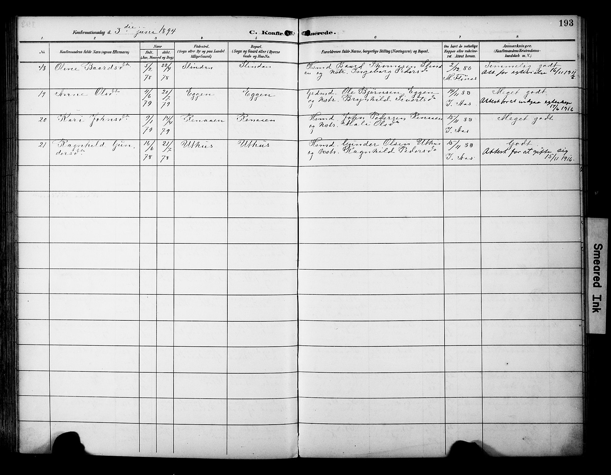 Ministerialprotokoller, klokkerbøker og fødselsregistre - Sør-Trøndelag, AV/SAT-A-1456/695/L1149: Parish register (official) no. 695A09, 1891-1902, p. 193