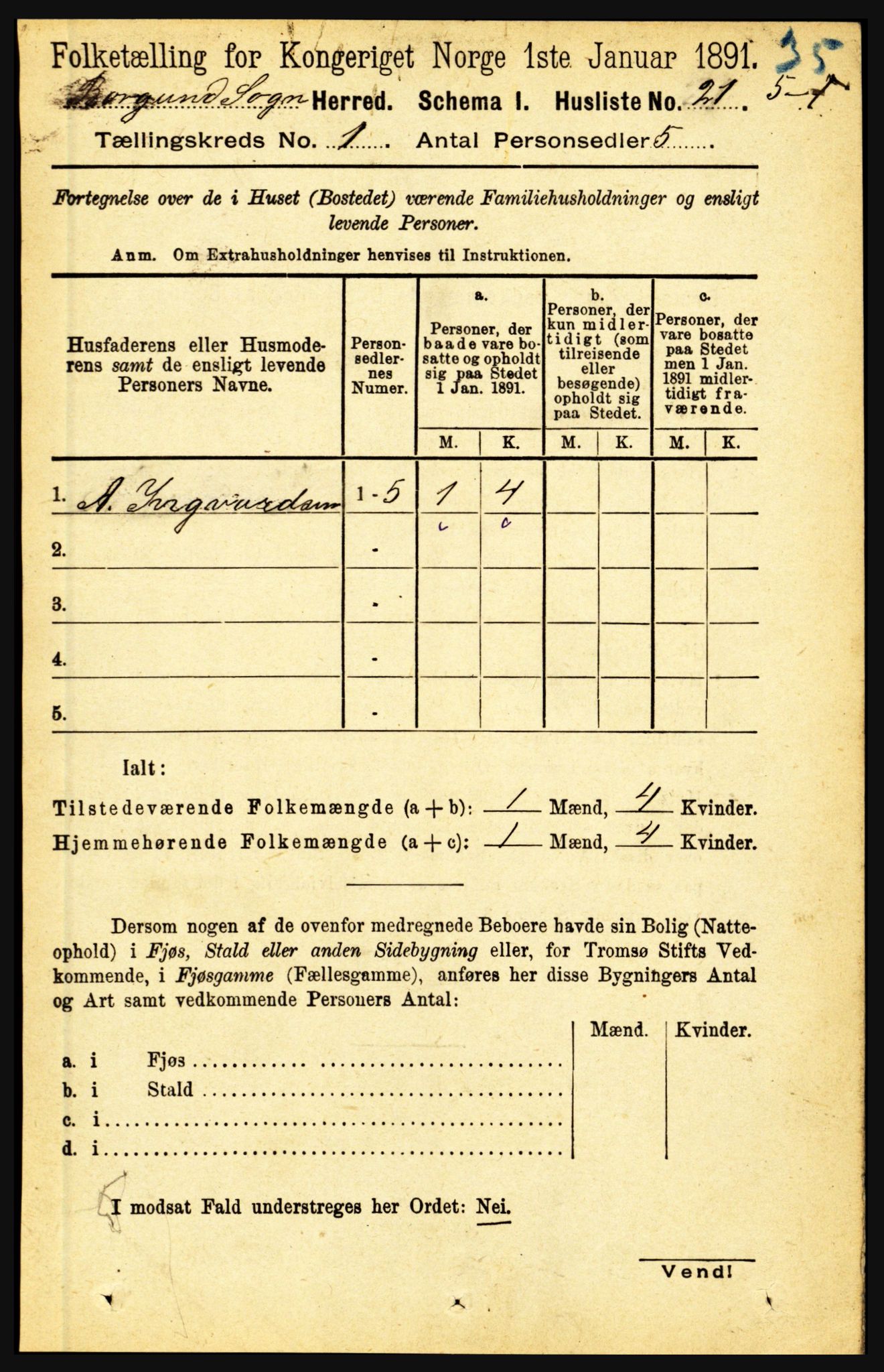 RA, 1891 census for 1423 Borgund, 1891, p. 34