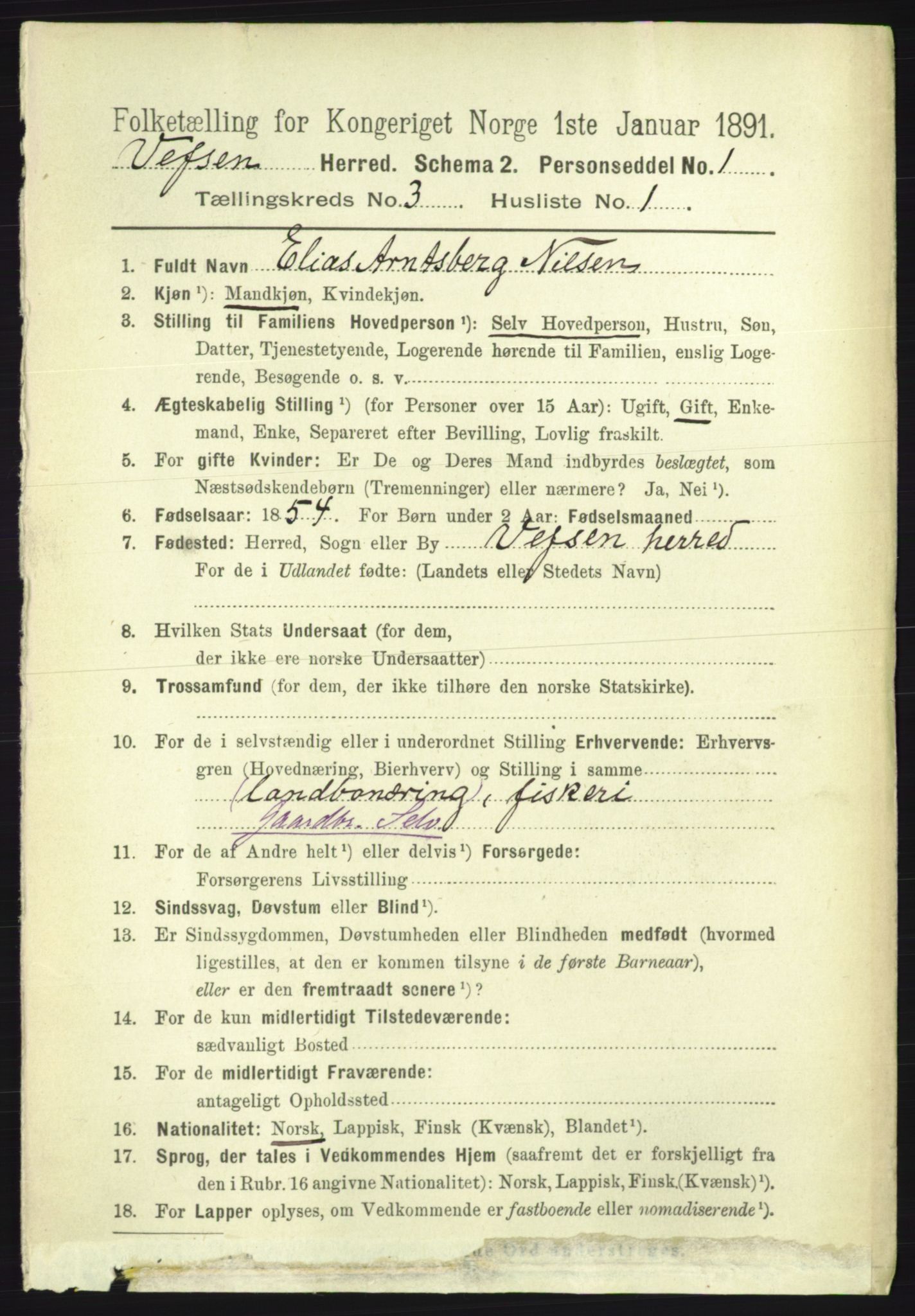 RA, 1891 census for 1824 Vefsn, 1891, p. 1277