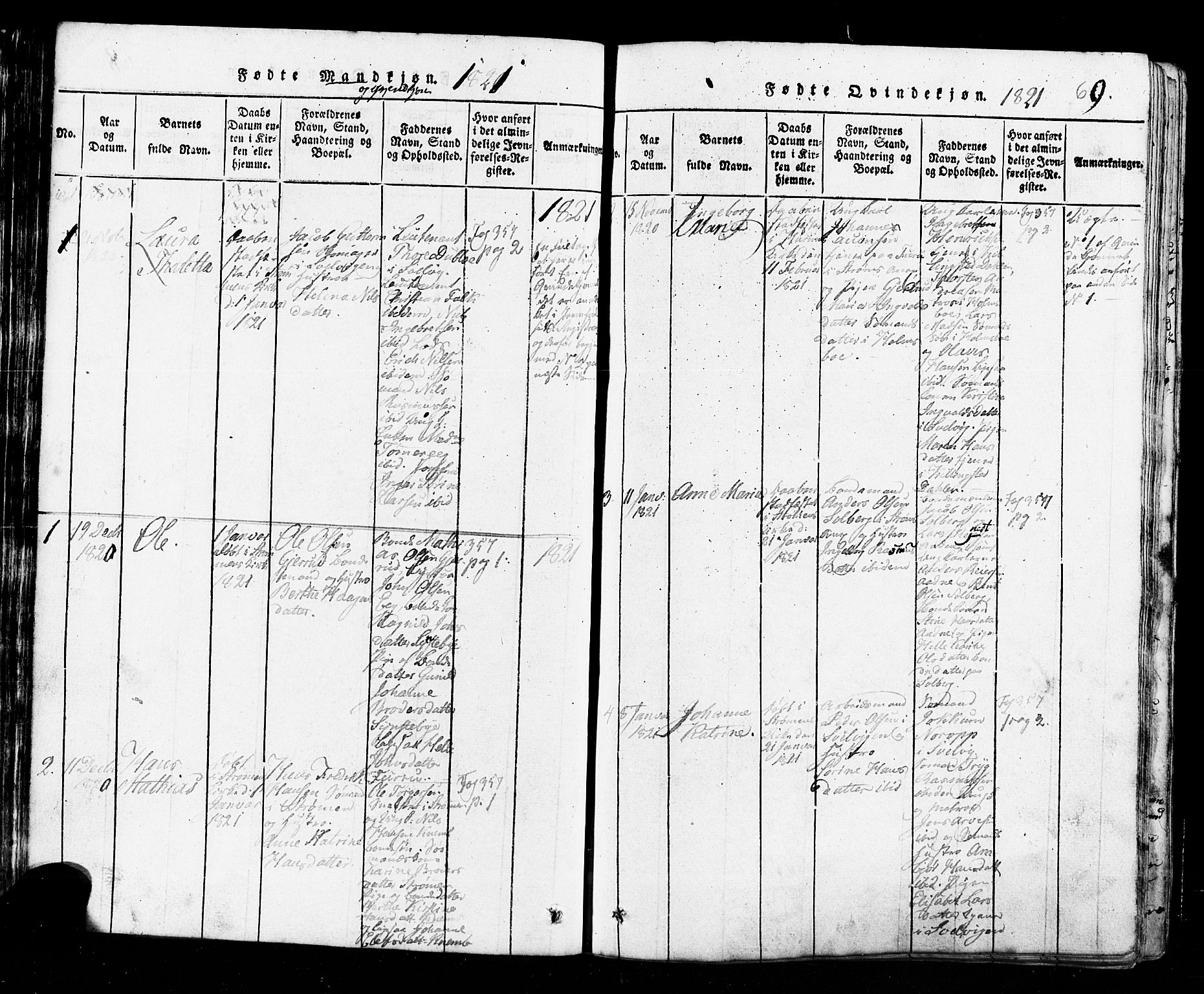 Hurum kirkebøker, SAKO/A-229/G/Ga/L0001: Parish register (copy) no. I 1, 1816-1826, p. 69