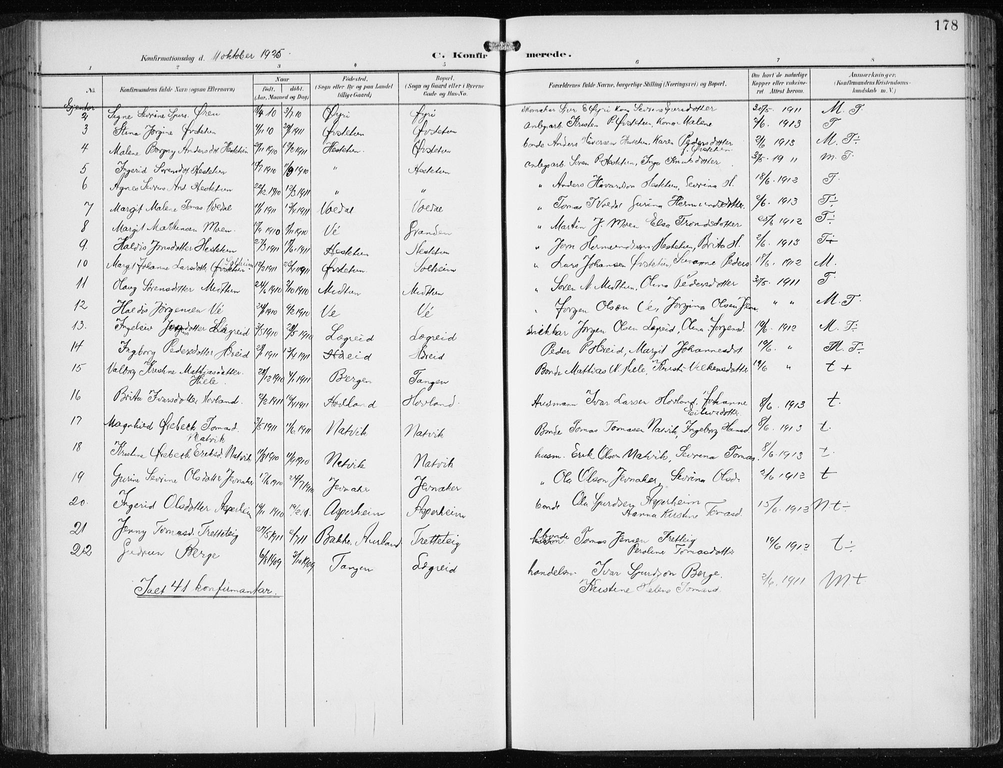 Årdal sokneprestembete, AV/SAB-A-81701: Parish register (copy) no. A 2, 1899-1939, p. 178