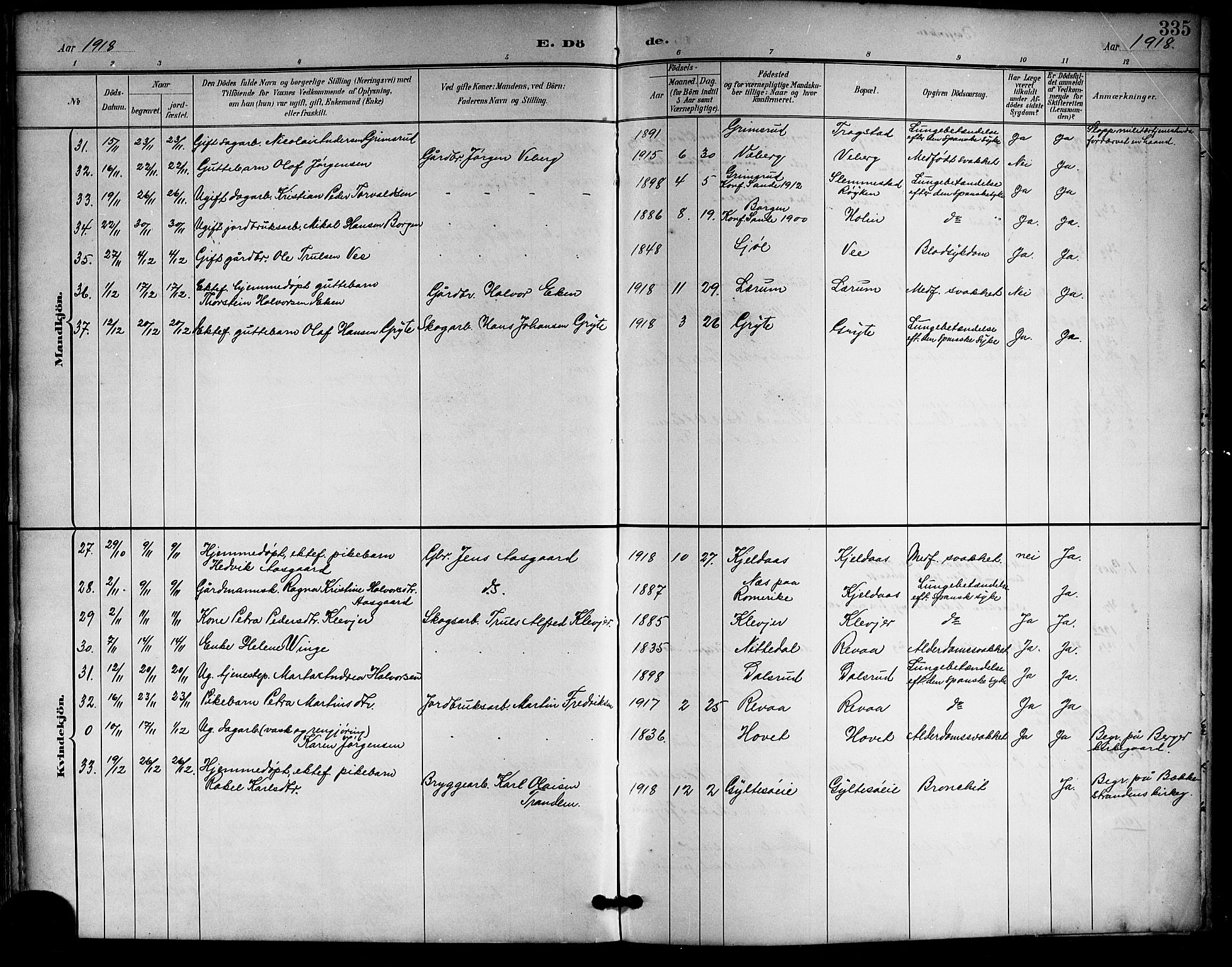 Sande Kirkebøker, AV/SAKO-A-53/G/Ga/L0004: Parish register (copy) no. 4, 1895-1918, p. 335