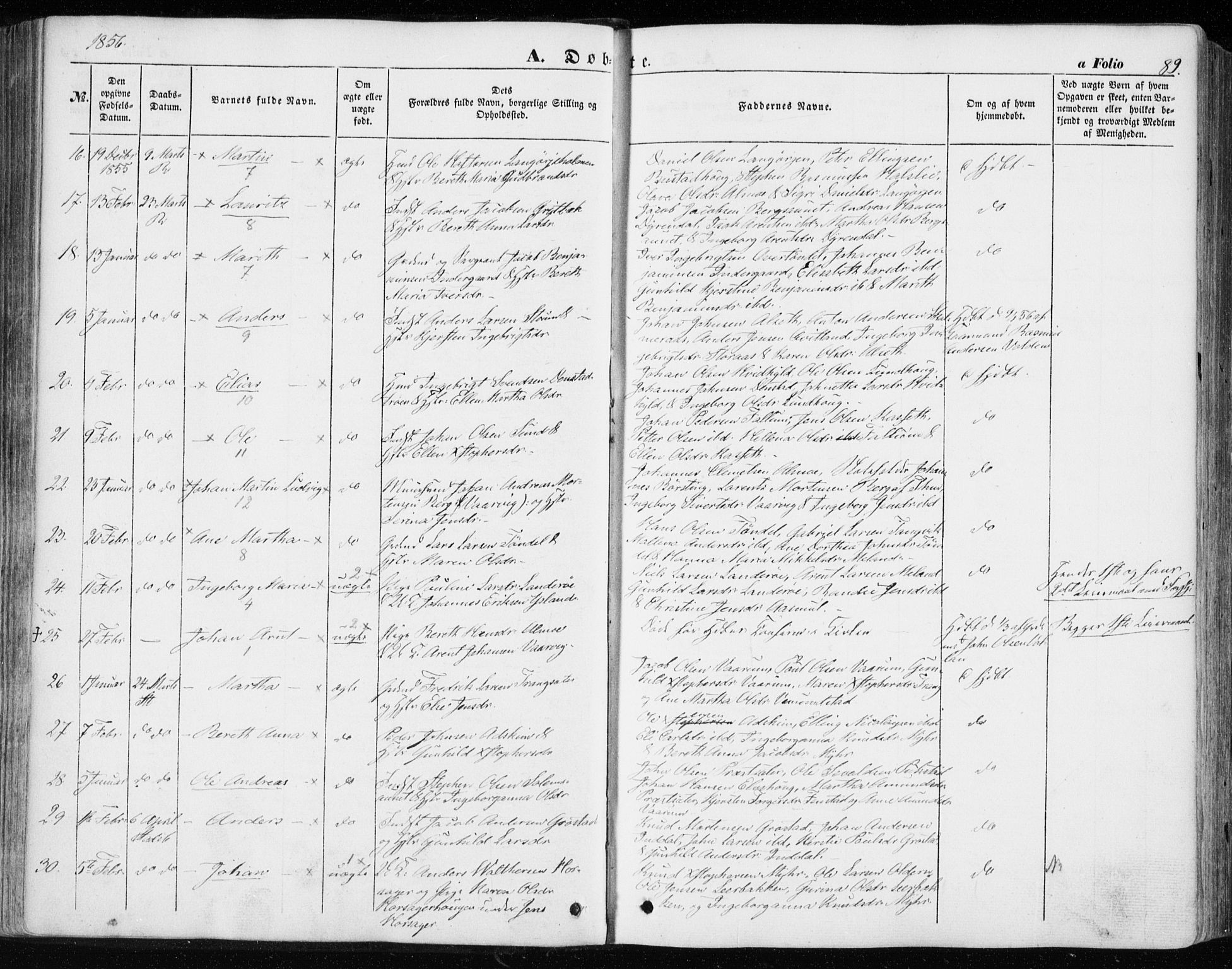 Ministerialprotokoller, klokkerbøker og fødselsregistre - Sør-Trøndelag, SAT/A-1456/646/L0611: Parish register (official) no. 646A09, 1848-1857, p. 89