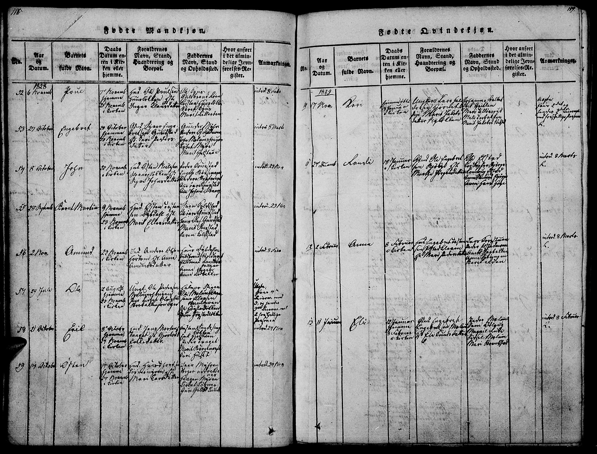 Ringebu prestekontor, SAH/PREST-082/H/Ha/Haa/L0004: Parish register (official) no. 4, 1821-1839, p. 116-117