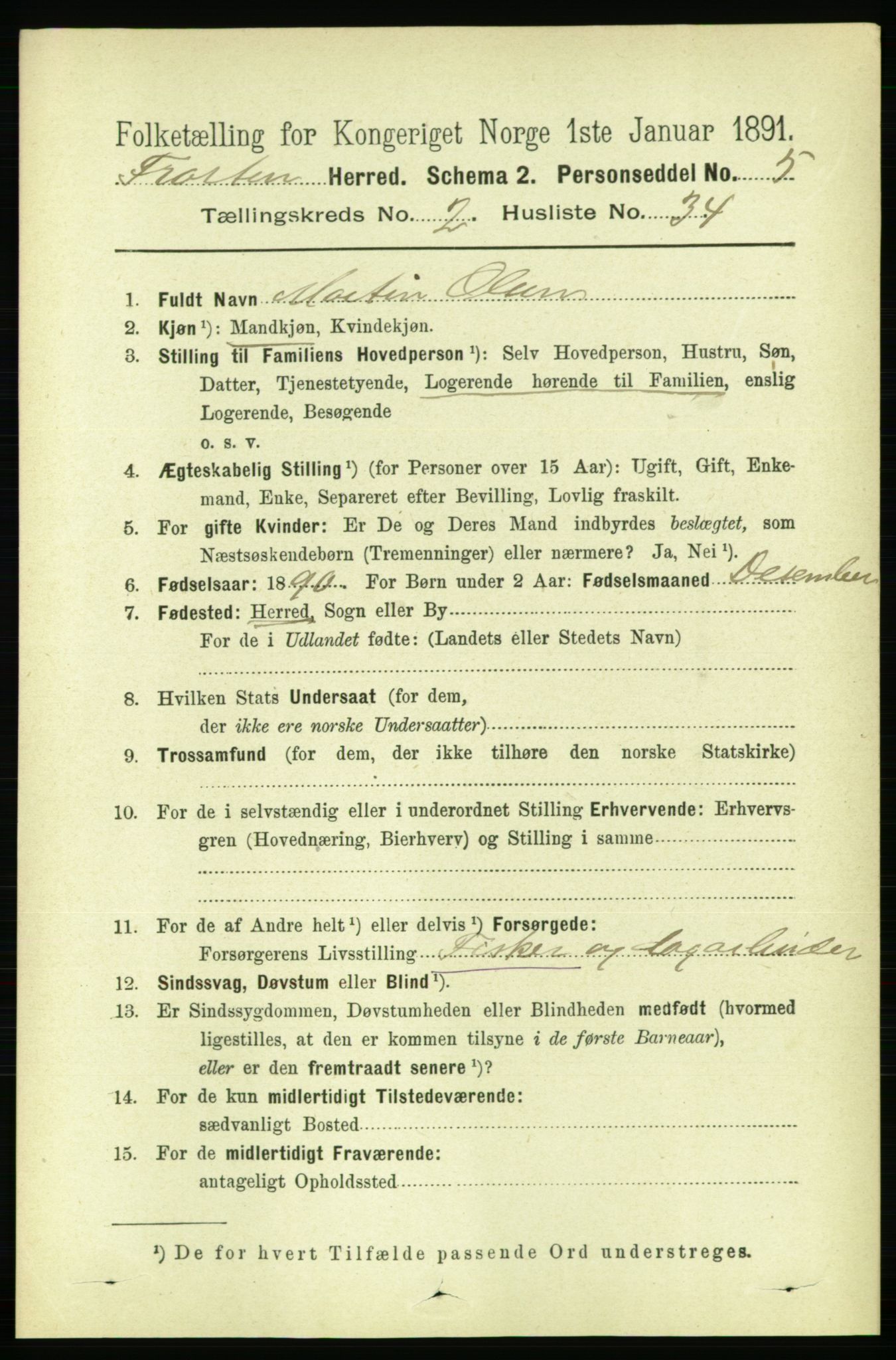 RA, 1891 census for 1717 Frosta, 1891, p. 1281