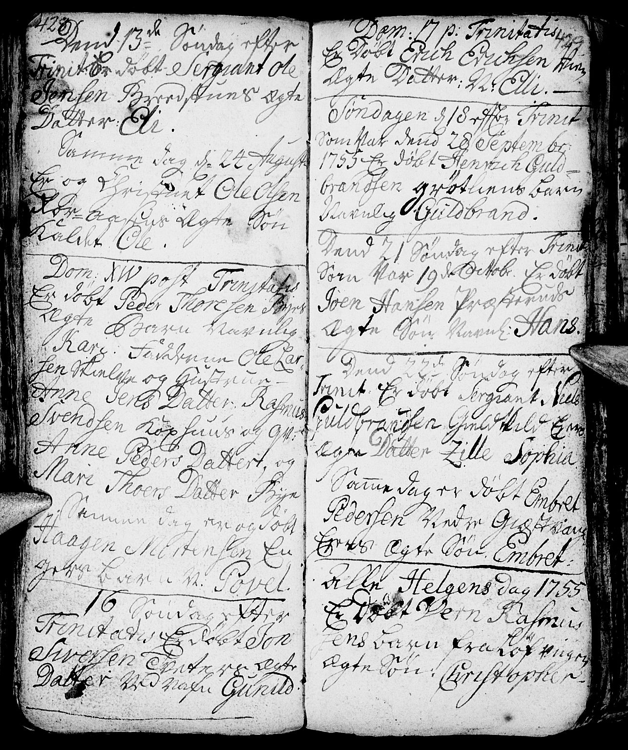 Nes prestekontor, Hedmark, AV/SAH-PREST-020/L/La/L0001: Parish register (copy) no. 1, 1663-1784, p. 428-429