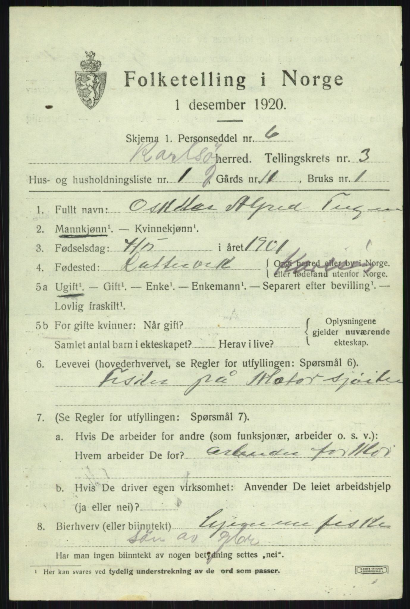 SATØ, 1920 census for Karlsøy, 1920, p. 1760