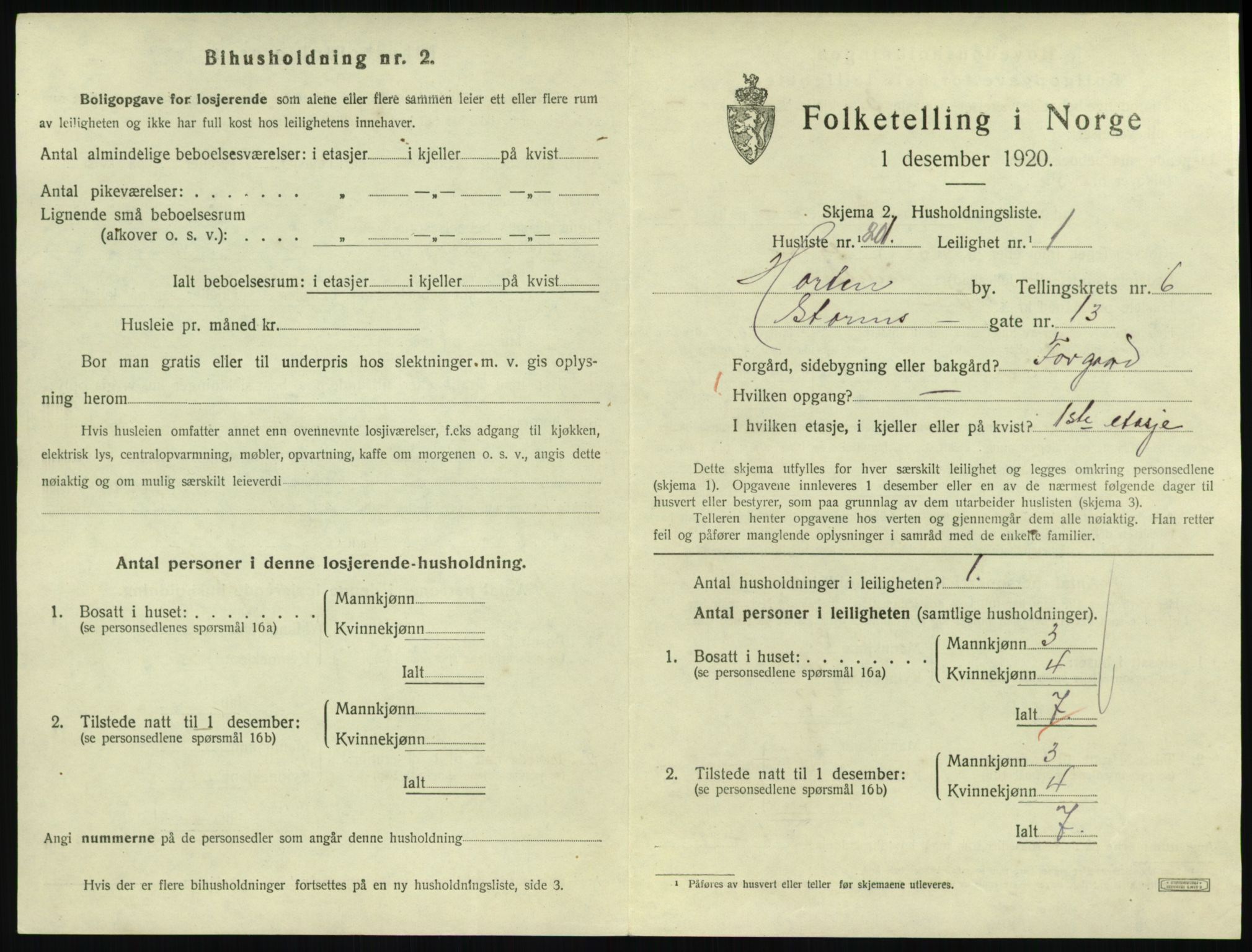 SAKO, 1920 census for Horten, 1920, p. 7165