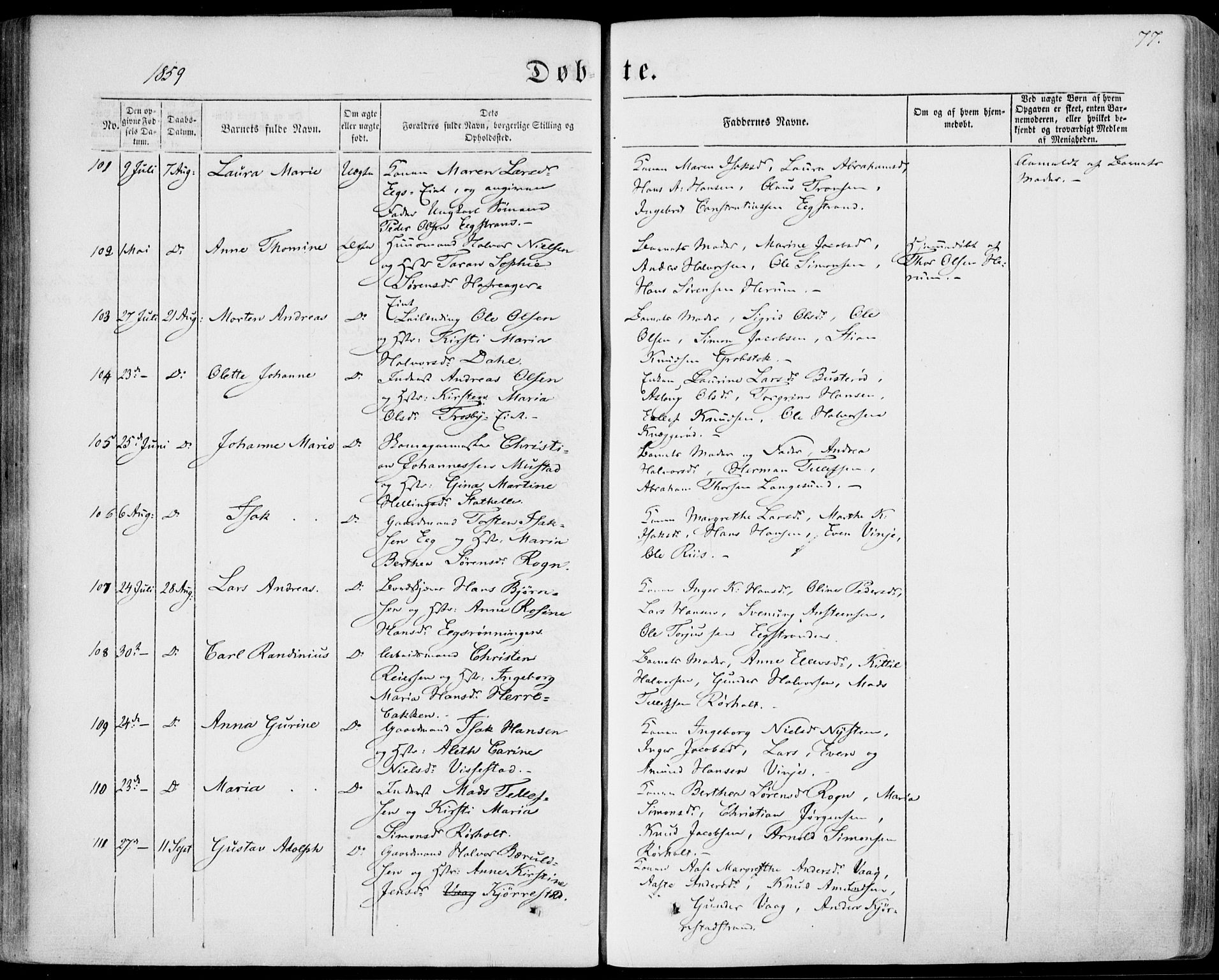 Bamble kirkebøker, AV/SAKO-A-253/F/Fa/L0005: Parish register (official) no. I 5, 1854-1869, p. 77