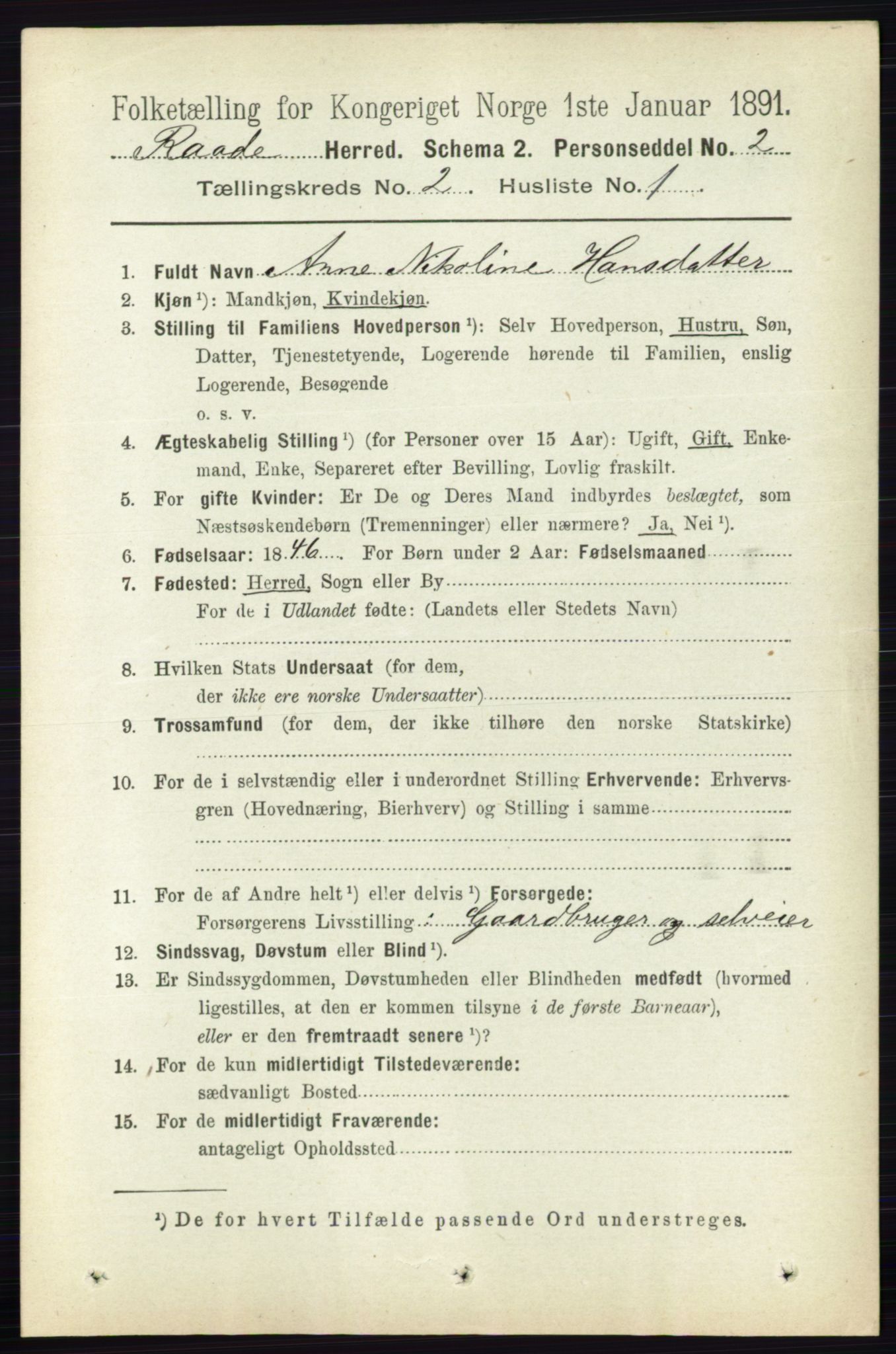 RA, 1891 census for 0135 Råde, 1891, p. 614