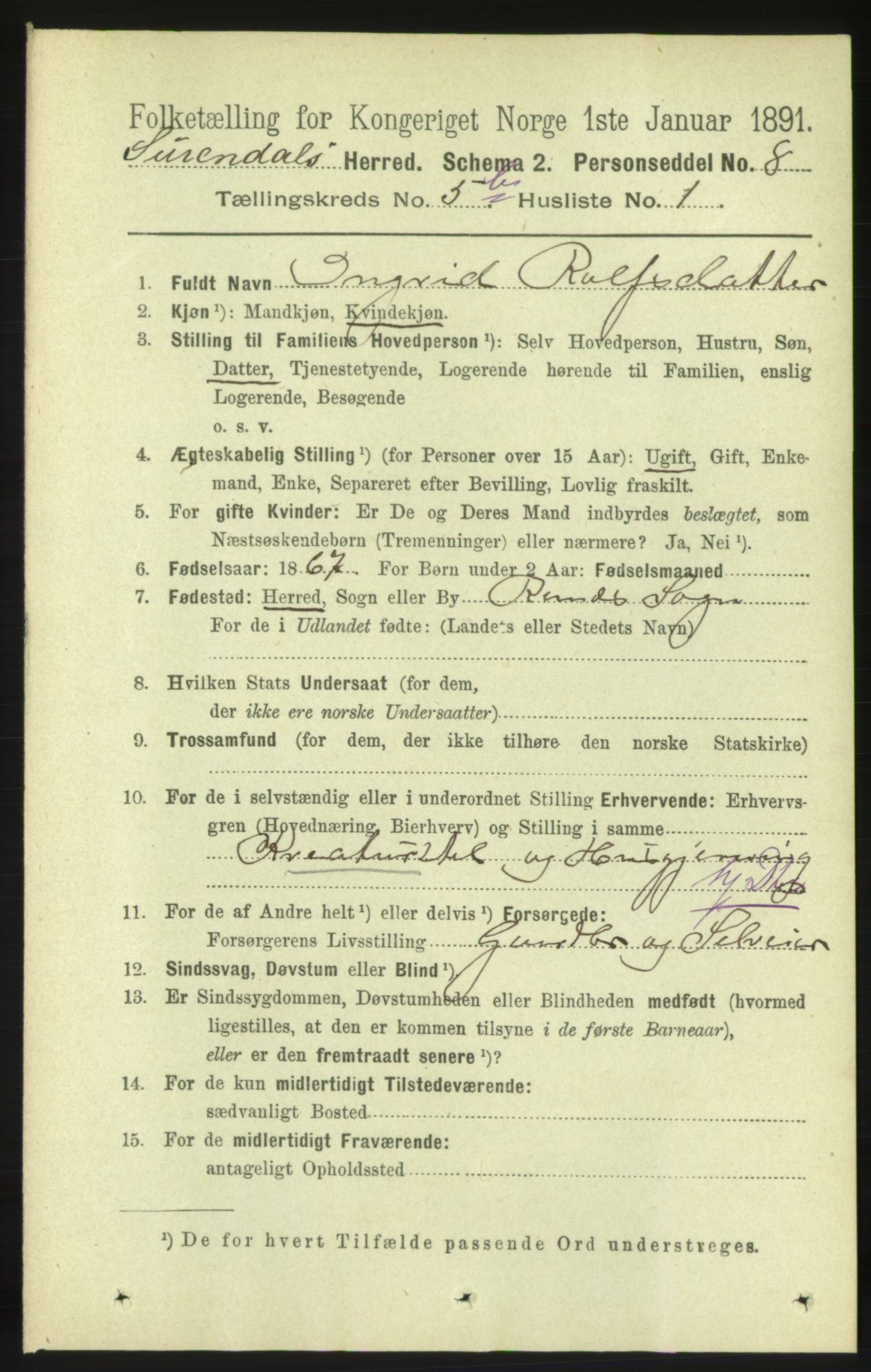 RA, 1891 census for 1566 Surnadal, 1891, p. 1493