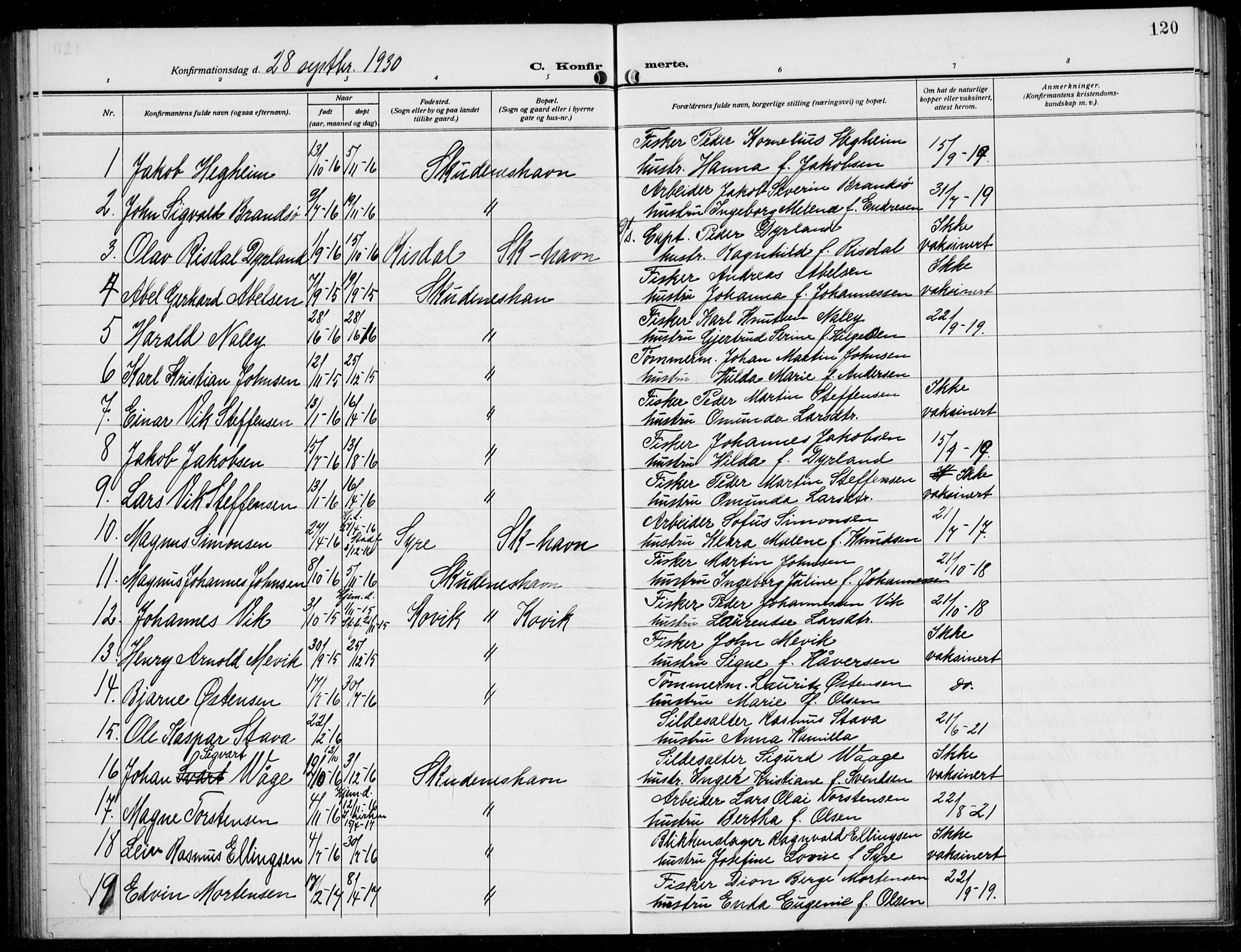 Skudenes sokneprestkontor, SAST/A -101849/H/Ha/Hab/L0010: Parish register (copy) no. B 10, 1908-1936, p. 120