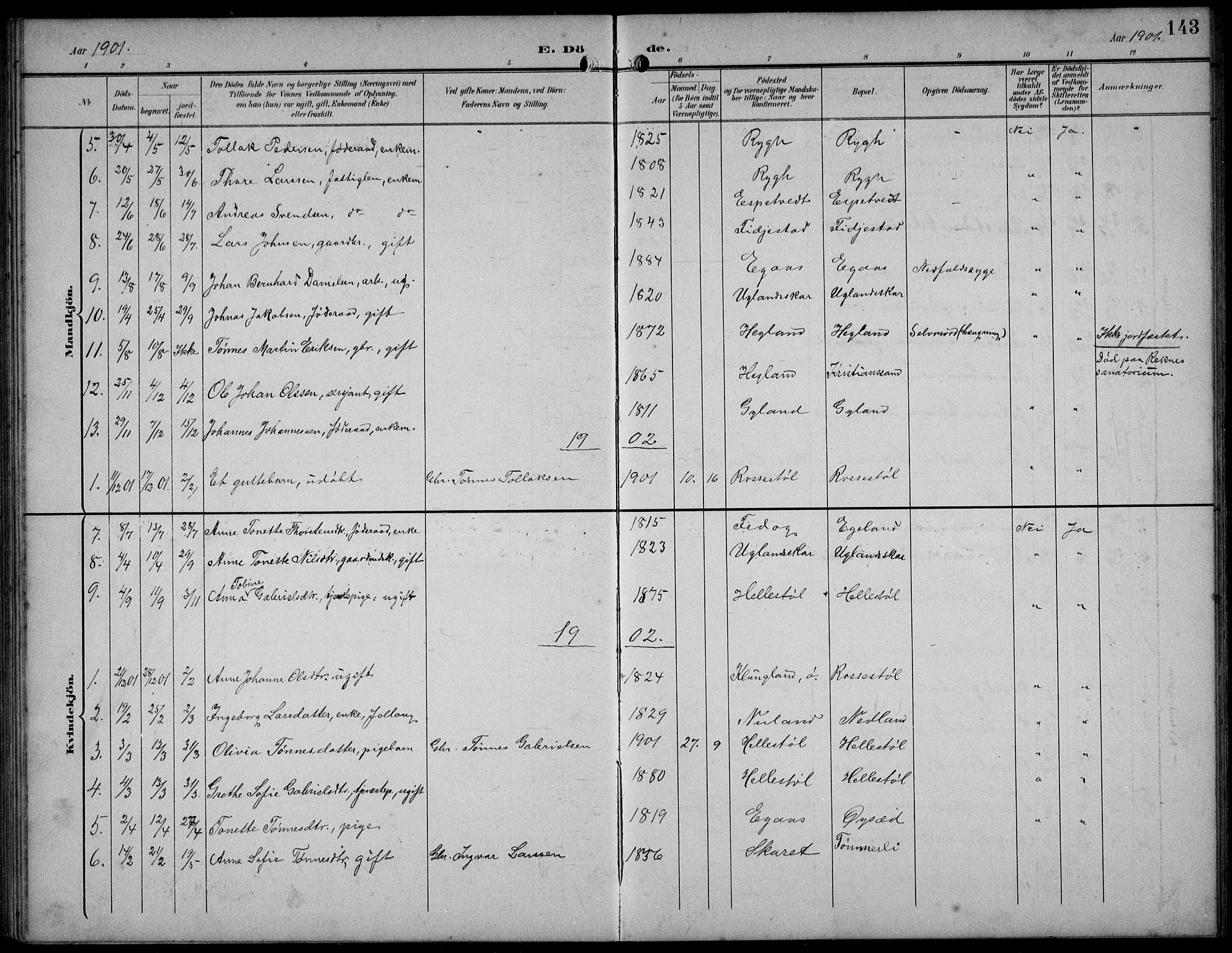 Bakke sokneprestkontor, SAK/1111-0002/F/Fb/Fbb/L0004: Parish register (copy) no. B 4, 1896-1927, p. 143