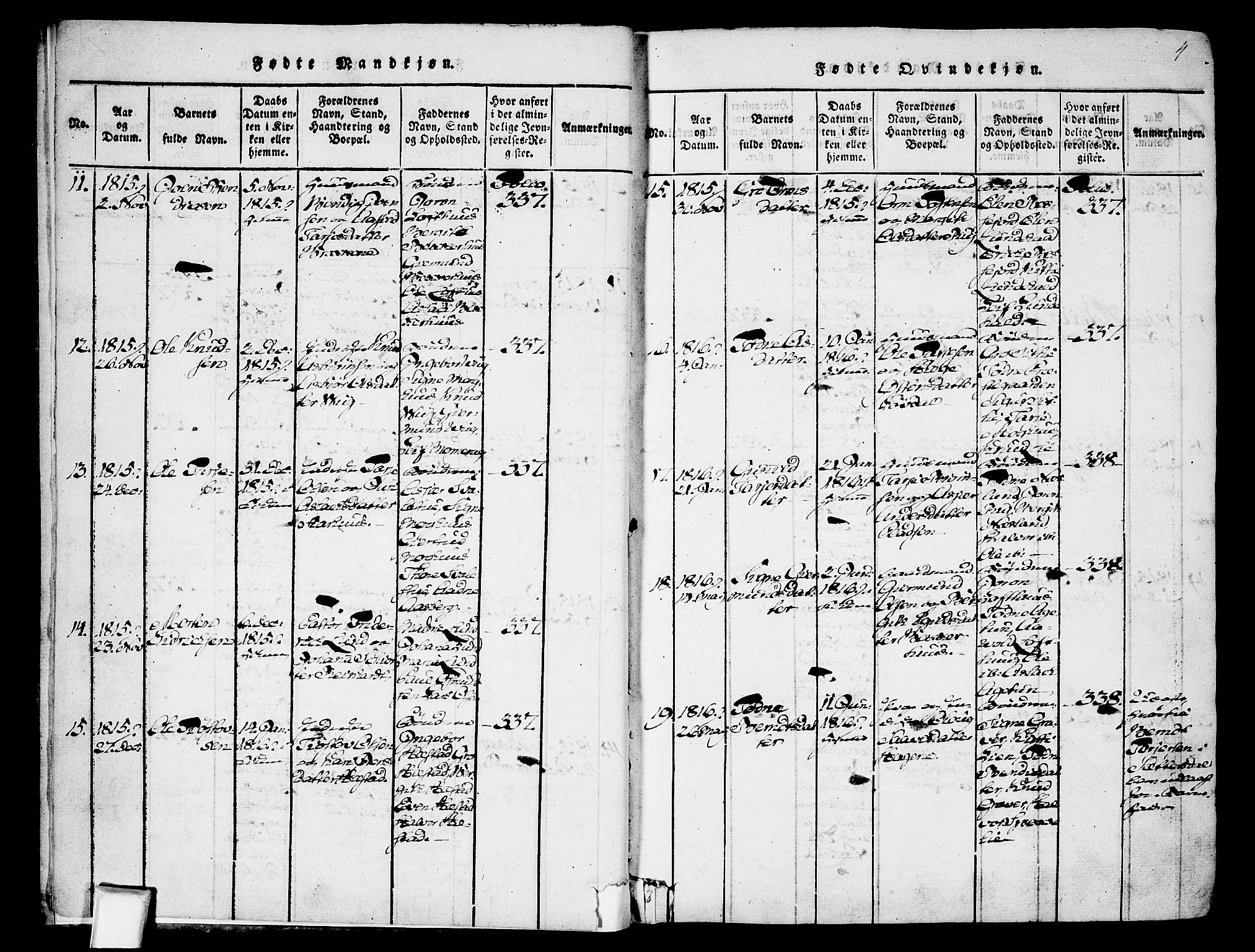 Fyresdal kirkebøker, AV/SAKO-A-263/F/Fa/L0003: Parish register (official) no. I 3, 1815-1840, p. 4