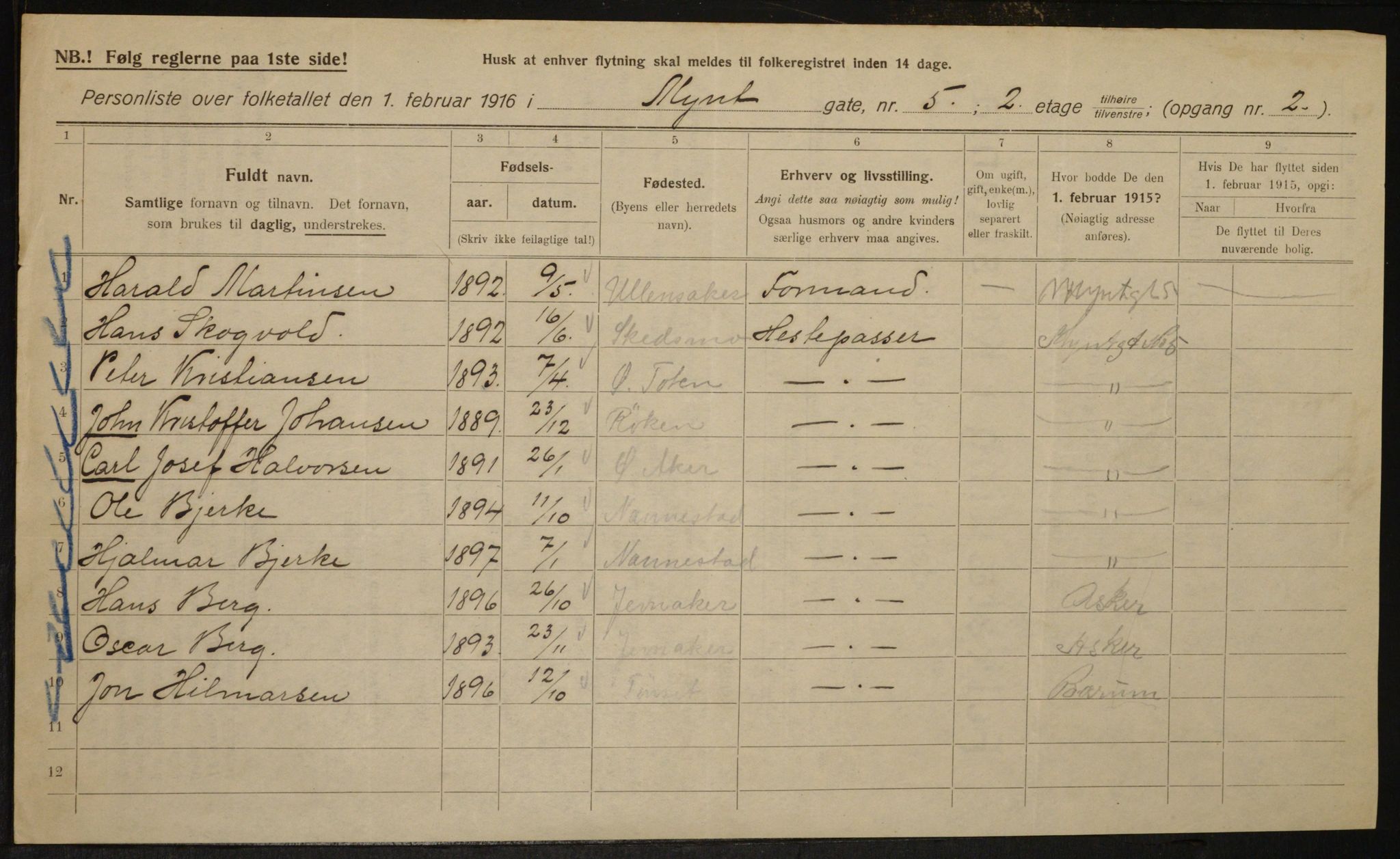 OBA, Municipal Census 1916 for Kristiania, 1916, p. 70096