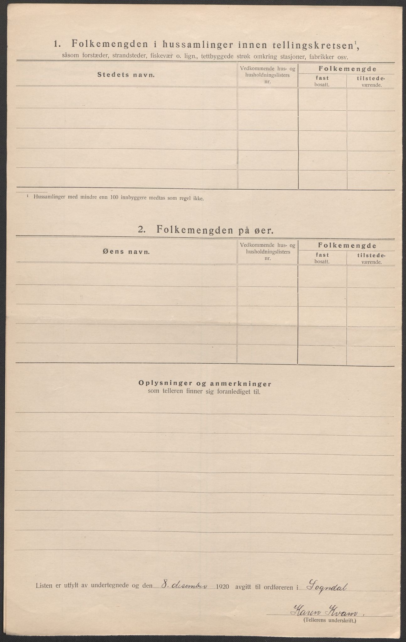 SAB, 1920 census for Sogndal, 1920, p. 19