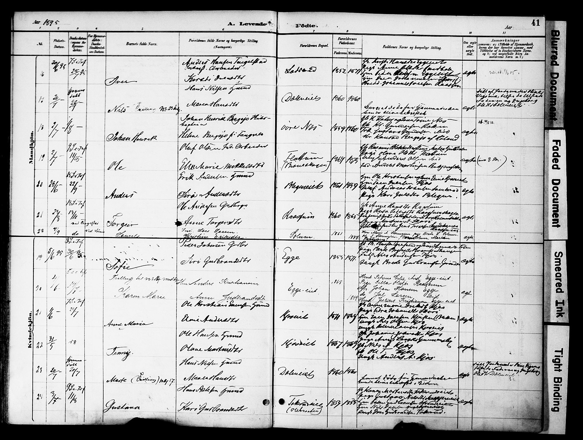 Gran prestekontor, SAH/PREST-112/H/Ha/Haa/L0020: Parish register (official) no. 20, 1889-1899, p. 41