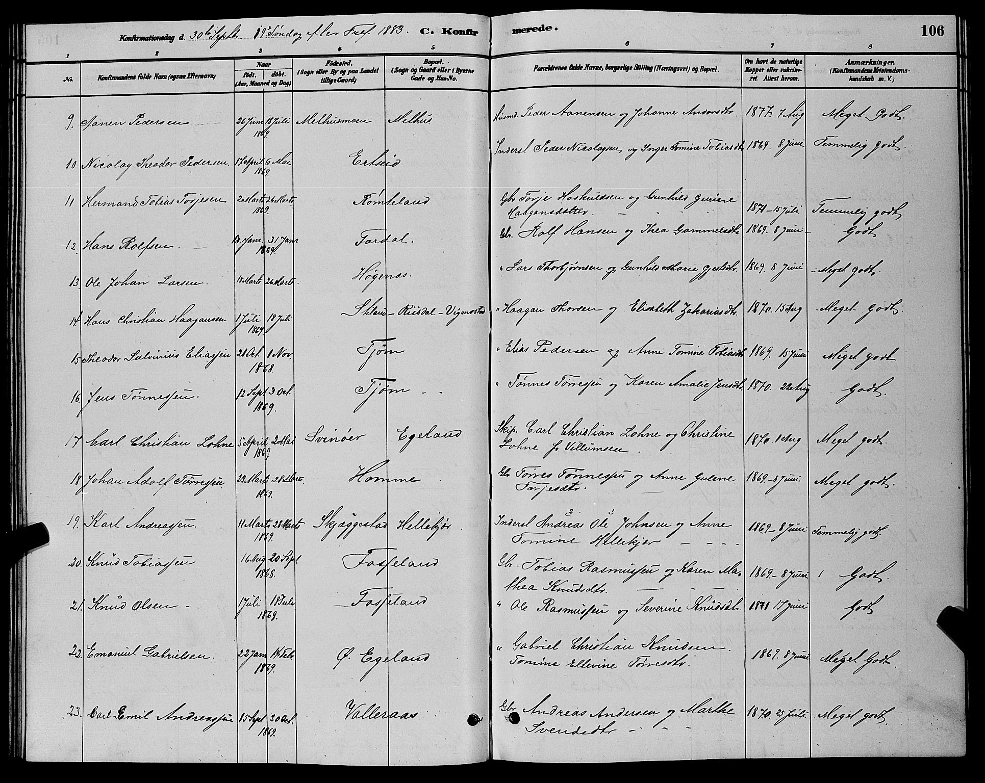 Sør-Audnedal sokneprestkontor, SAK/1111-0039/F/Fb/Fbb/L0005: Parish register (copy) no. B 5, 1880-1892, p. 106