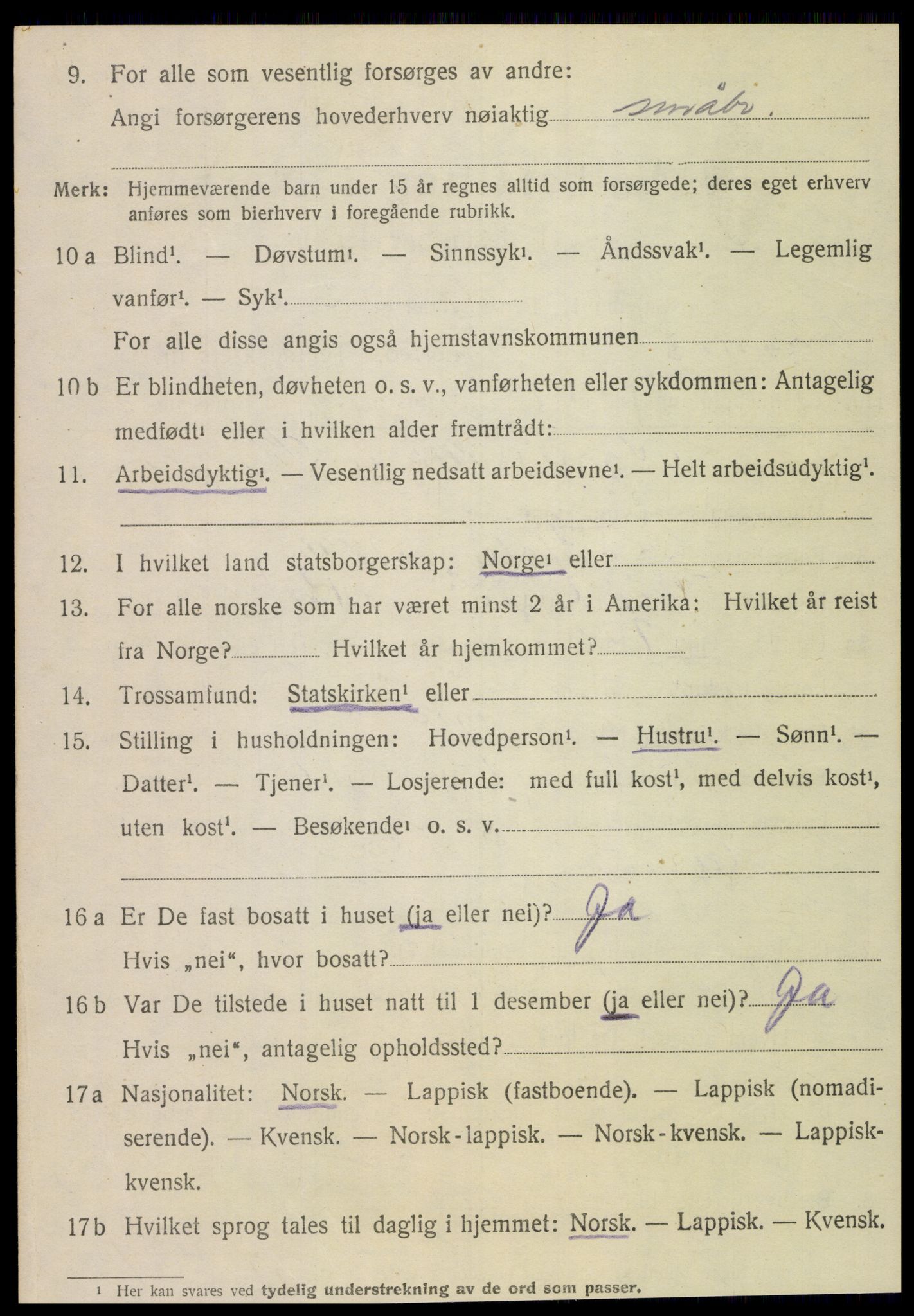 SAT, 1920 census for Fosnes, 1920, p. 1482