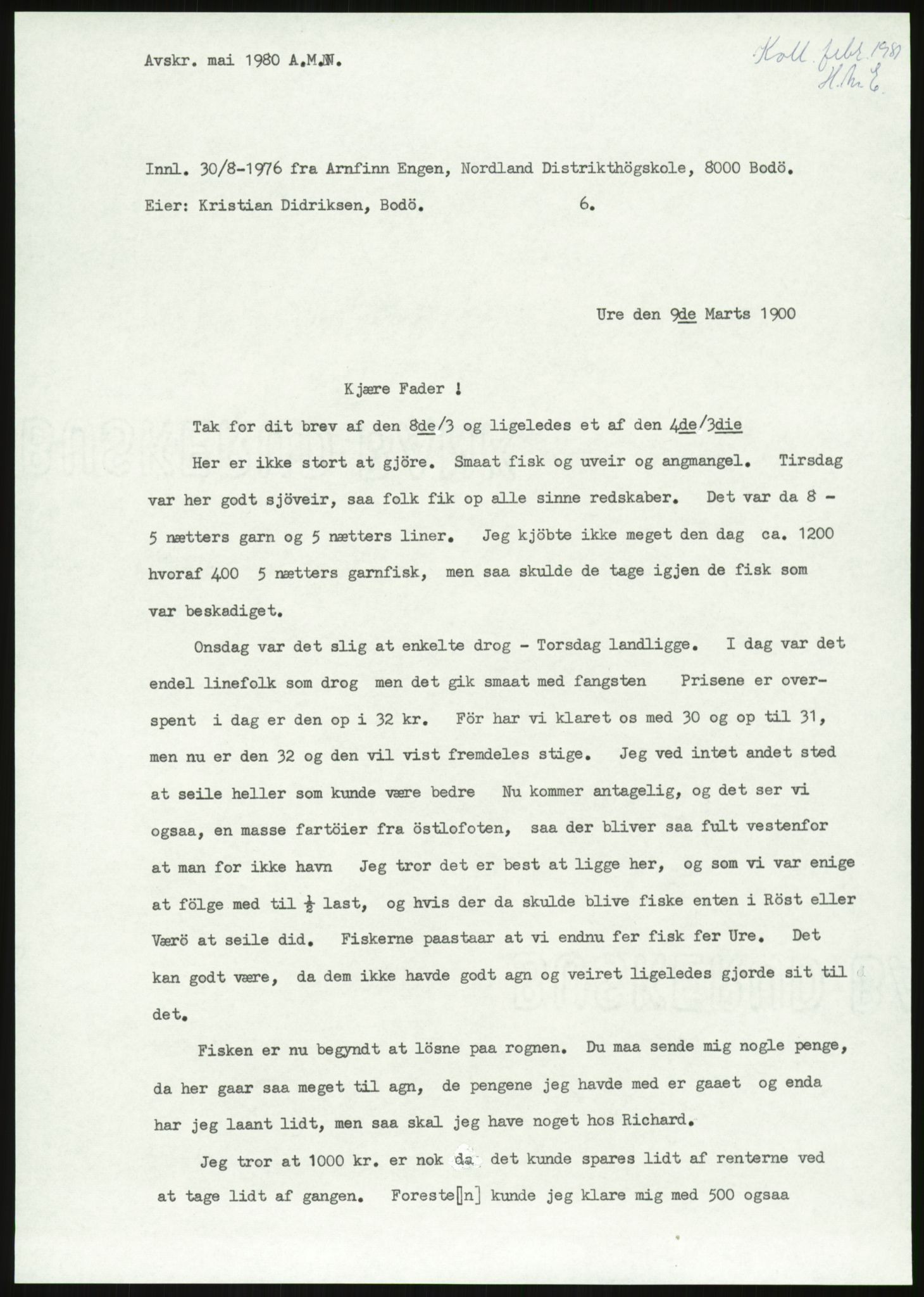 Samlinger til kildeutgivelse, Amerikabrevene, AV/RA-EA-4057/F/L0035: Innlån fra Nordland, 1838-1914, p. 45