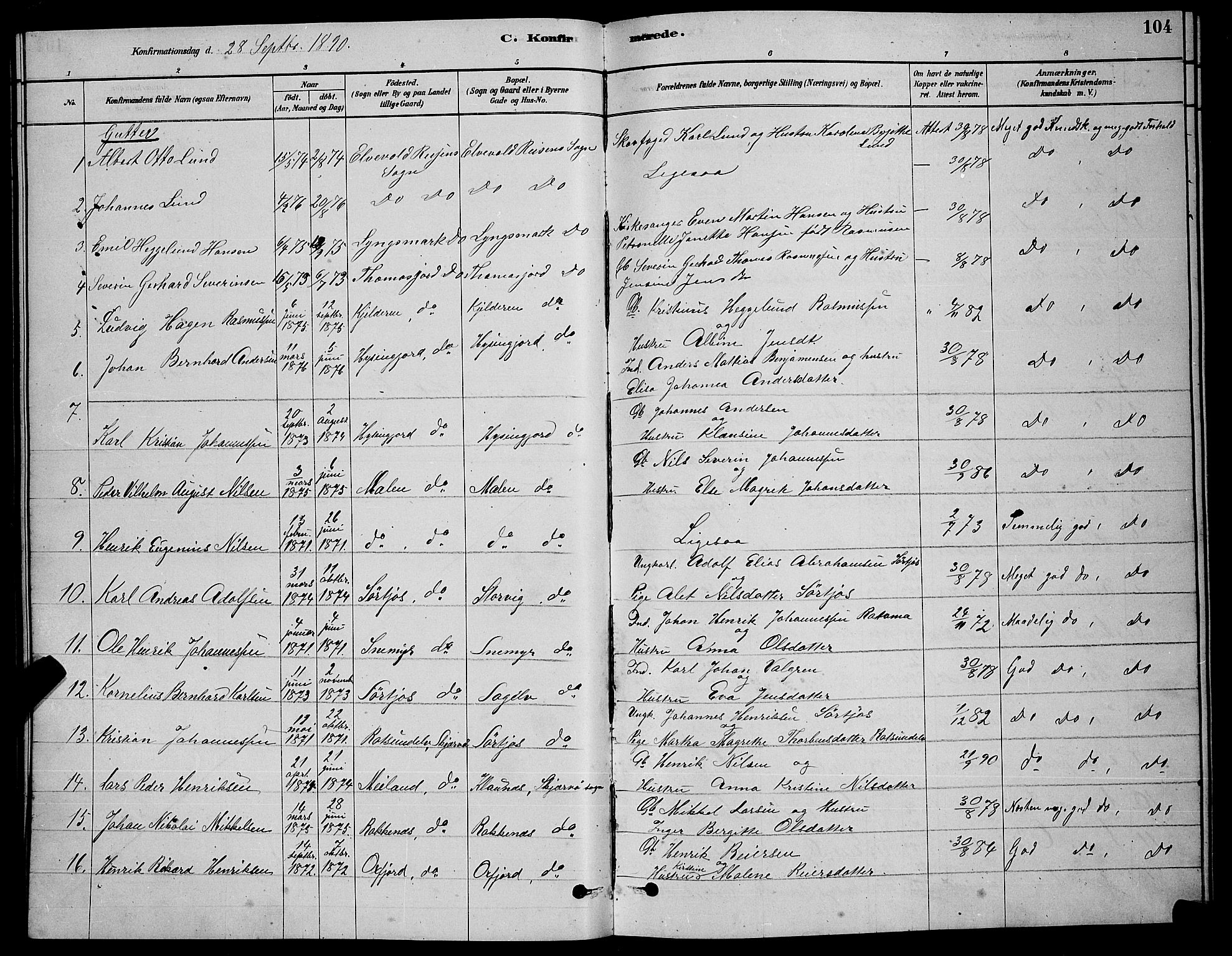 Skjervøy sokneprestkontor, AV/SATØ-S-1300/H/Ha/Hab/L0020klokker: Parish register (copy) no. 20, 1878-1892, p. 104