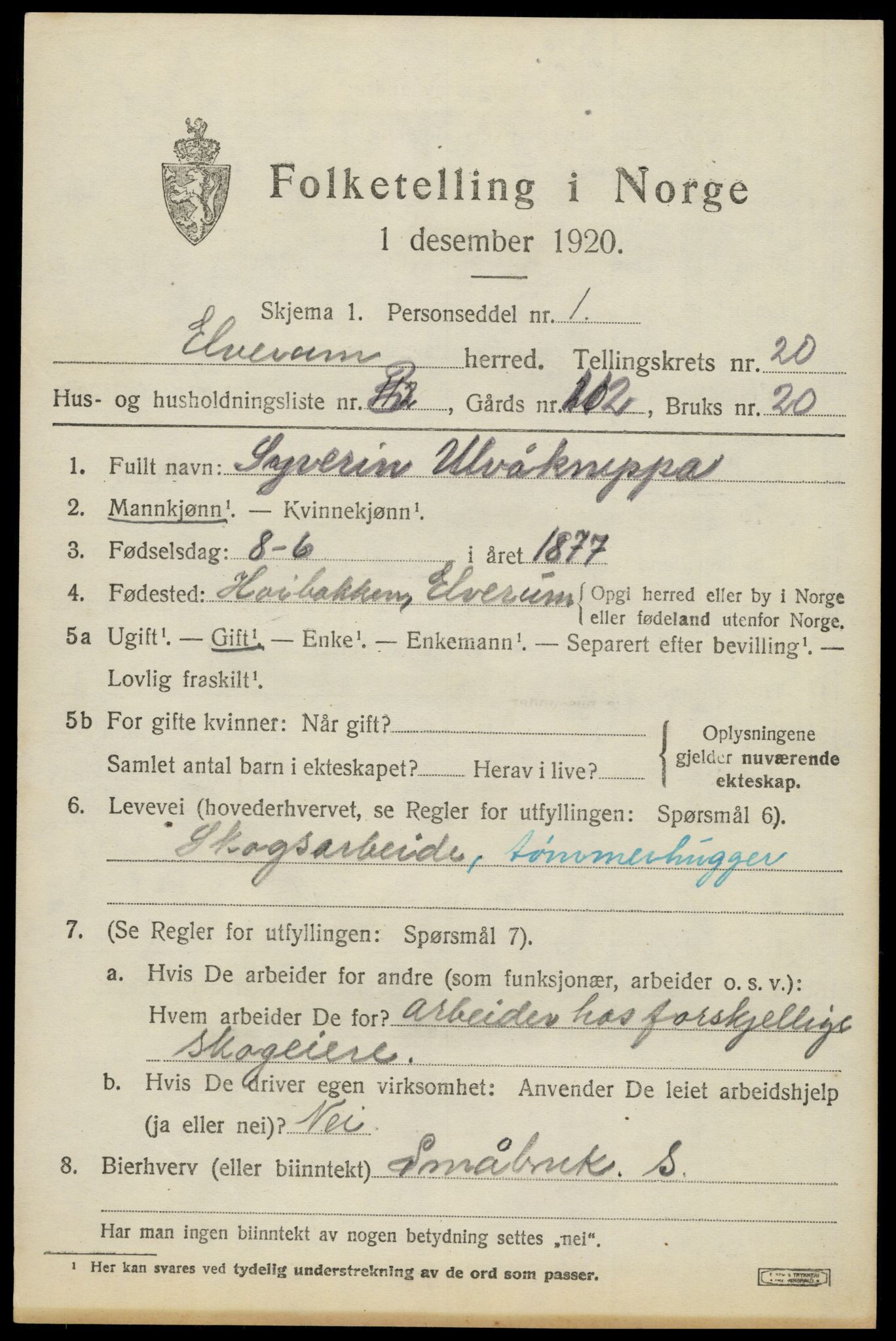 SAH, 1920 census for Elverum, 1920, p. 23304