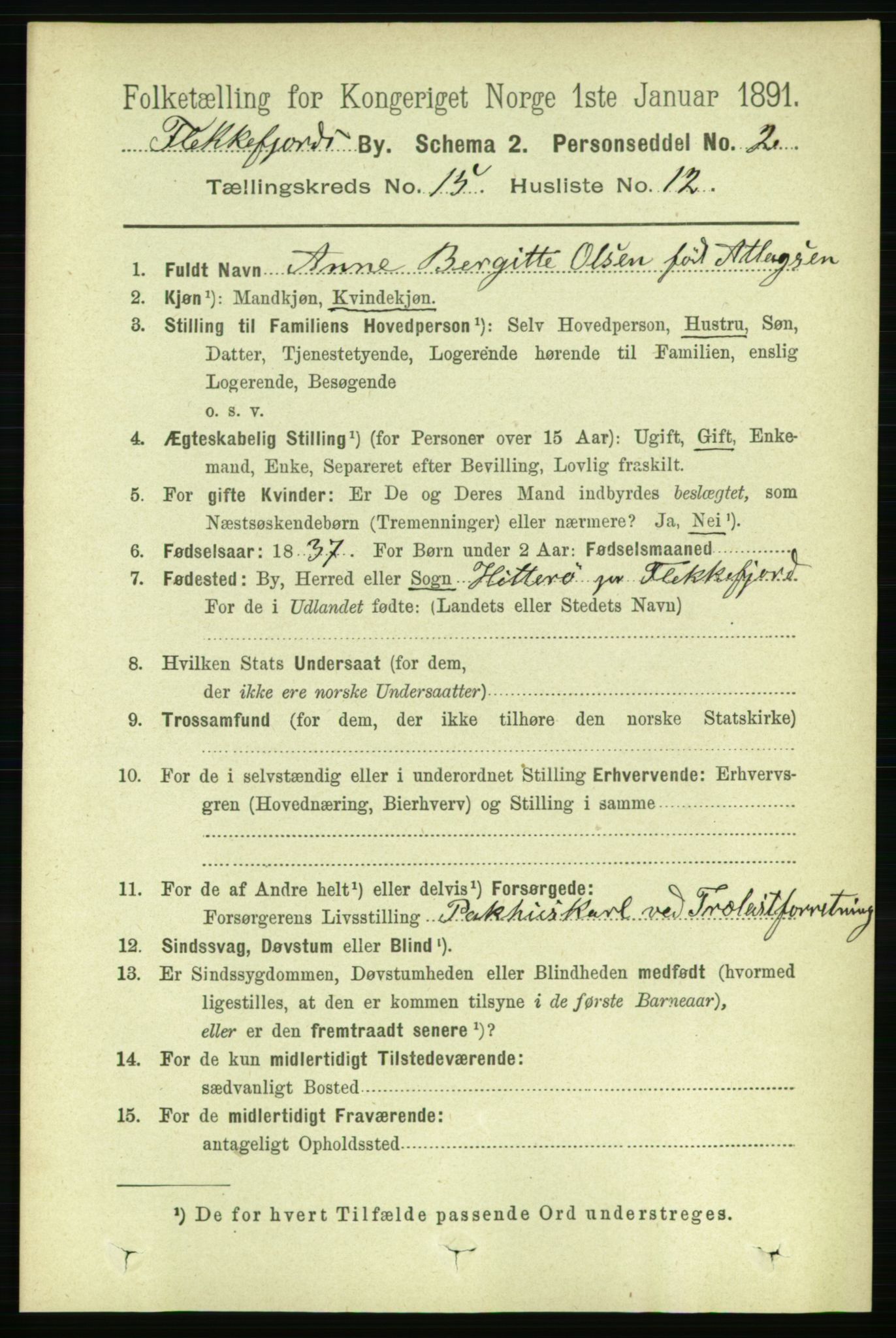 RA, 1891 census for 1004 Flekkefjord, 1891, p. 1994