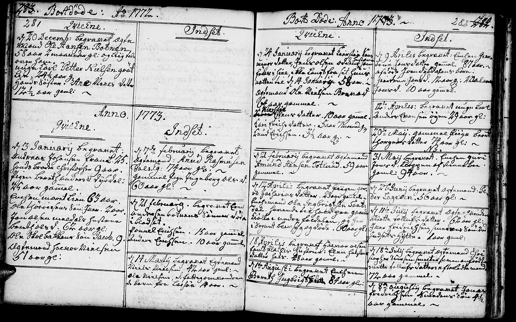 Kvikne prestekontor, SAH/PREST-064/H/Ha/Haa/L0002: Parish register (official) no. 2, 1764-1784, p. 281-282