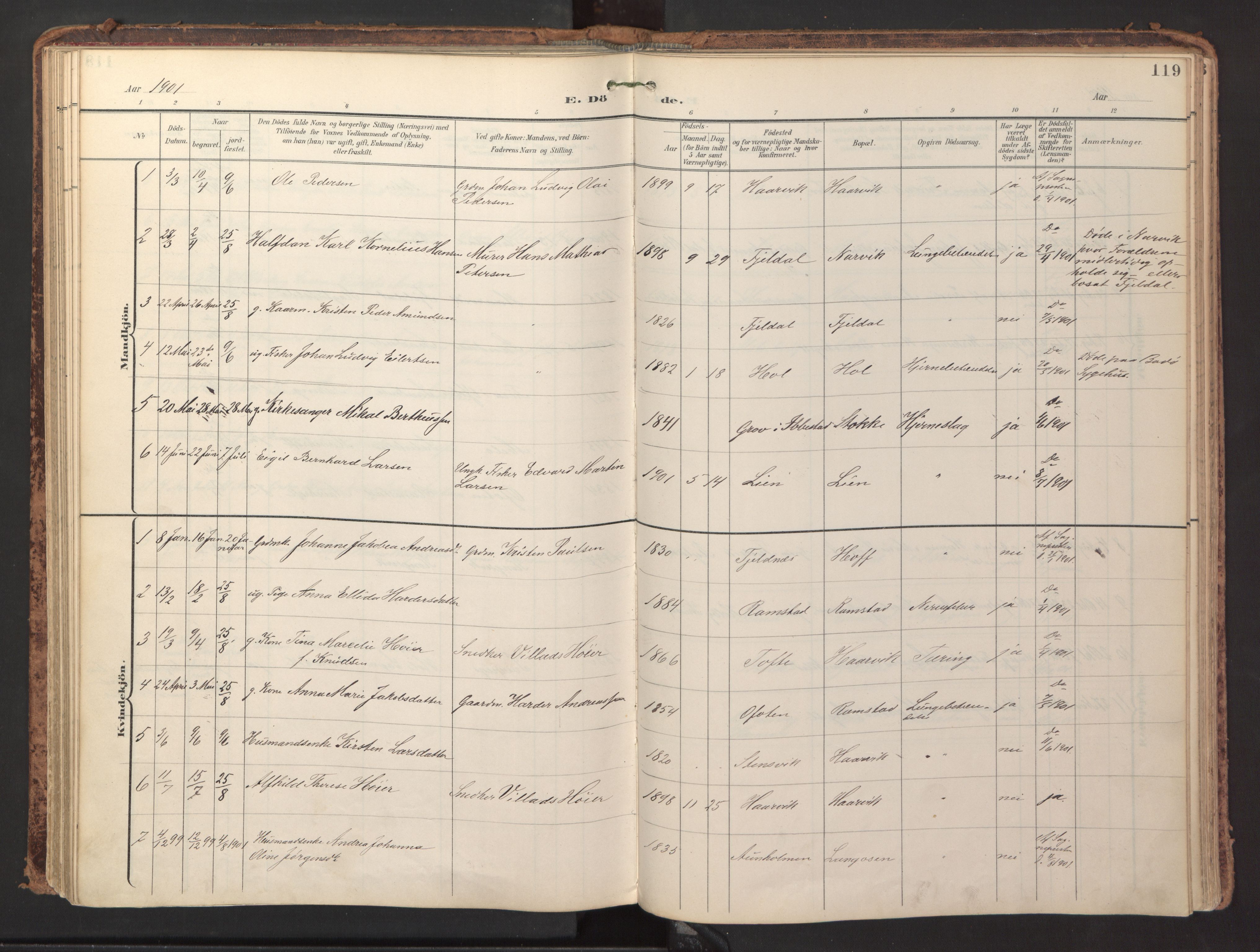 Ministerialprotokoller, klokkerbøker og fødselsregistre - Nordland, AV/SAT-A-1459/865/L0926: Parish register (official) no. 865A04, 1897-1912, p. 119