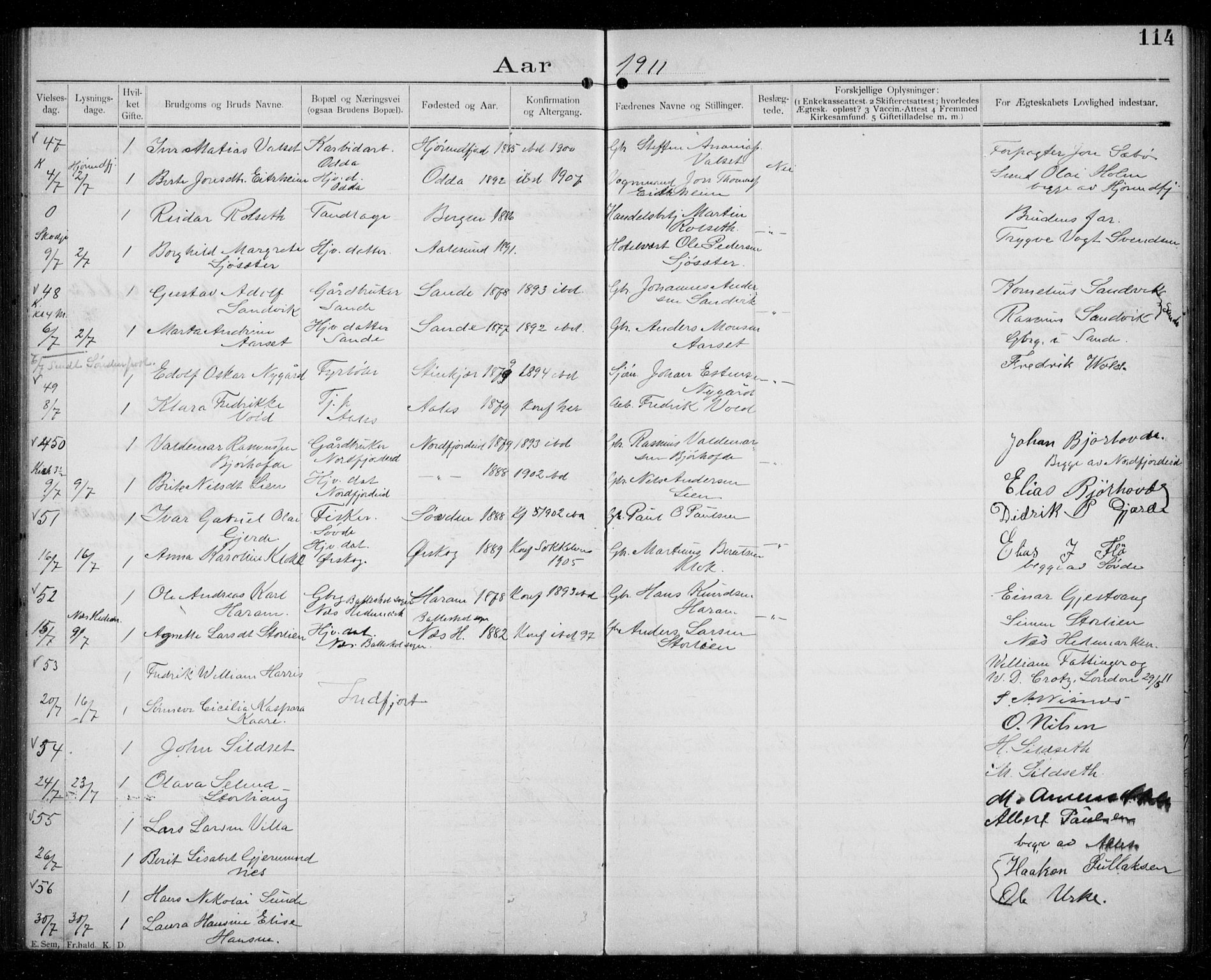 Ministerialprotokoller, klokkerbøker og fødselsregistre - Møre og Romsdal, AV/SAT-A-1454/529/L0458: Banns register no. 529A08, 1901-1918, p. 114