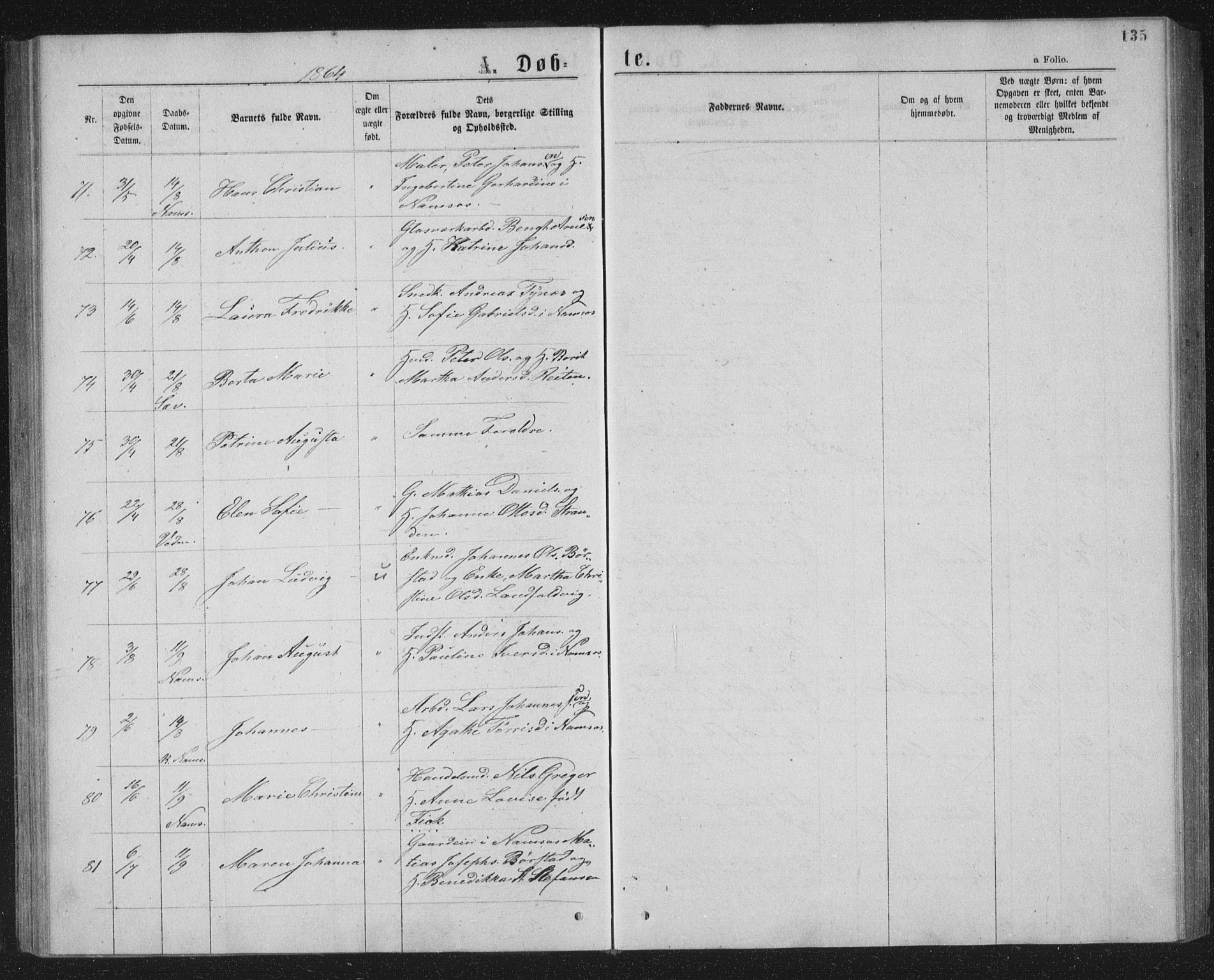 Ministerialprotokoller, klokkerbøker og fødselsregistre - Nord-Trøndelag, AV/SAT-A-1458/768/L0566: Parish register (official) no. 768A01, 1836-1865, p. 135