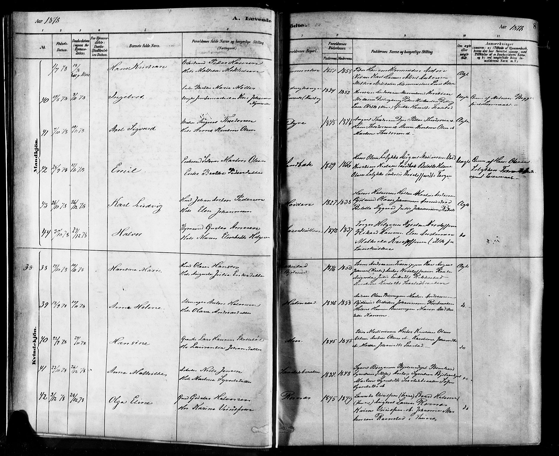 Rygge prestekontor Kirkebøker, AV/SAO-A-10084b/F/Fa/L0007: Parish register (official) no. 7, 1878-1904, p. 8