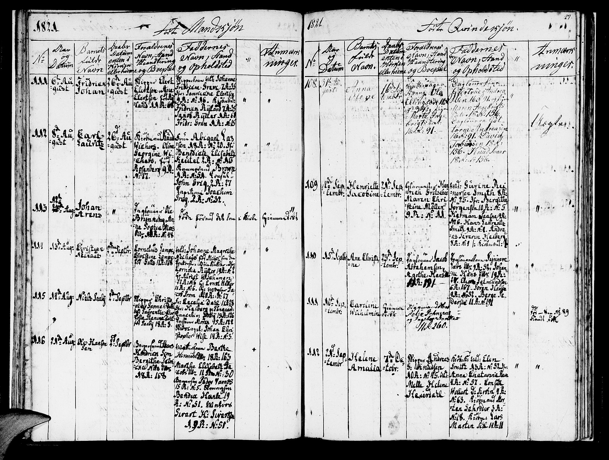 Domkirken sokneprestembete, SAB/A-74801/H/Haa/L0011: Parish register (official) no. A 11, 1820-1821, p. 27