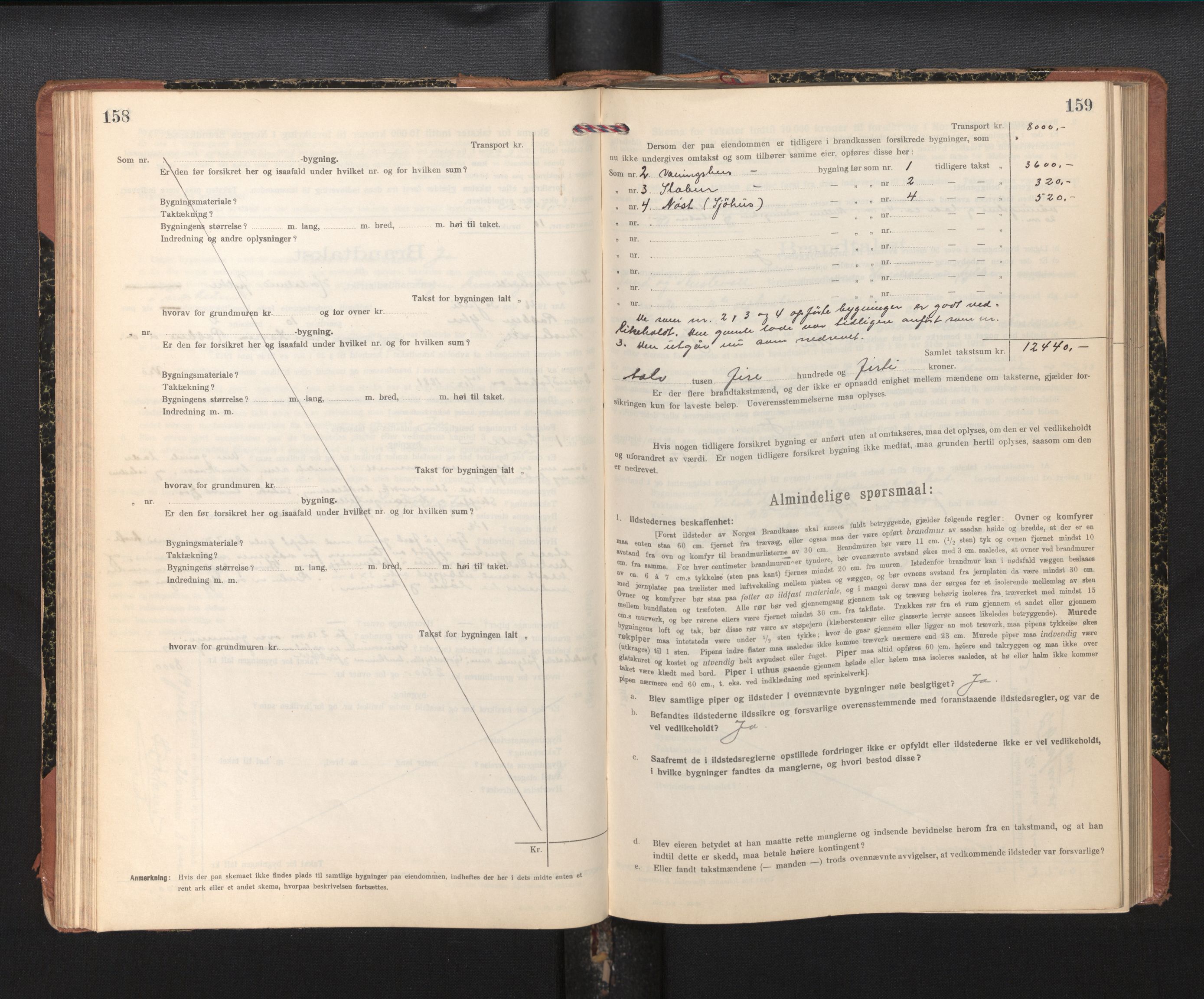 Lensmannen i Sund og Austevoll, AV/SAB-A-35201/0012/L0004: Branntakstprotokoll, skjematakst, 1917-1949, p. 158-159