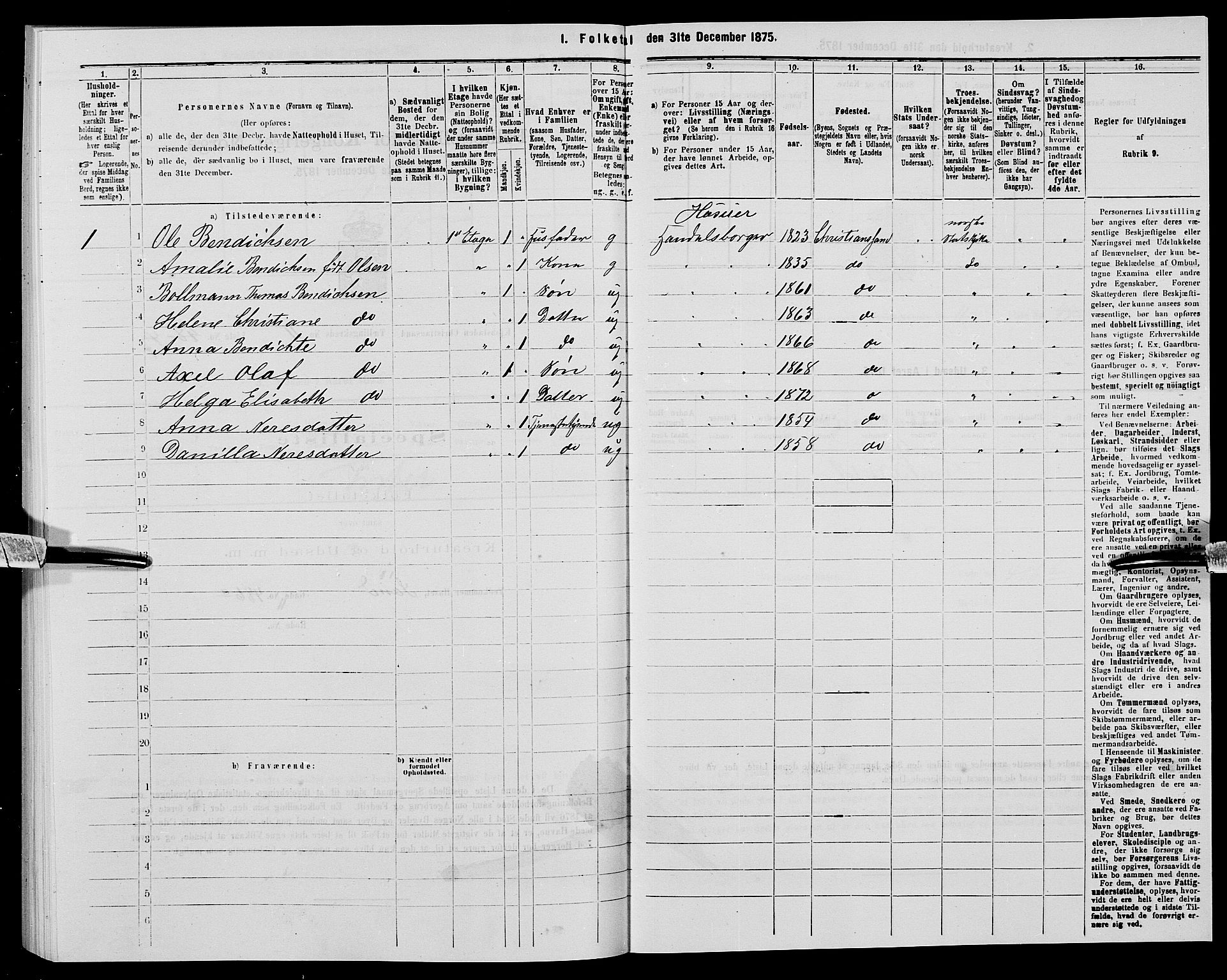 SAK, 1875 census for 1001P Kristiansand, 1875, p. 1918