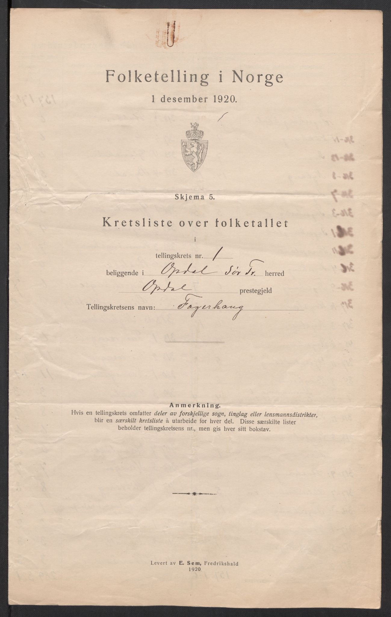 SAT, 1920 census for Oppdal, 1920, p. 6