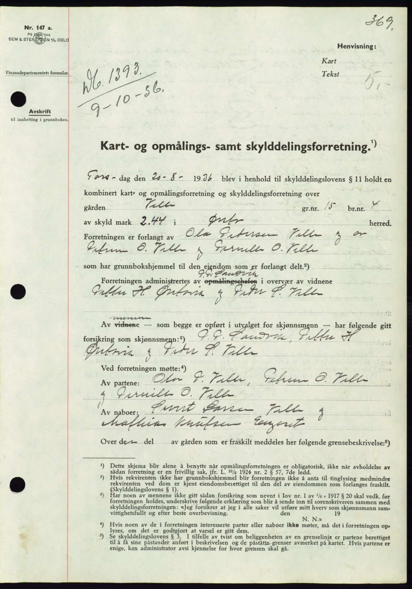 Søre Sunnmøre sorenskriveri, AV/SAT-A-4122/1/2/2C/L0061: Mortgage book no. 55, 1936-1936, Diary no: : 1394/1936