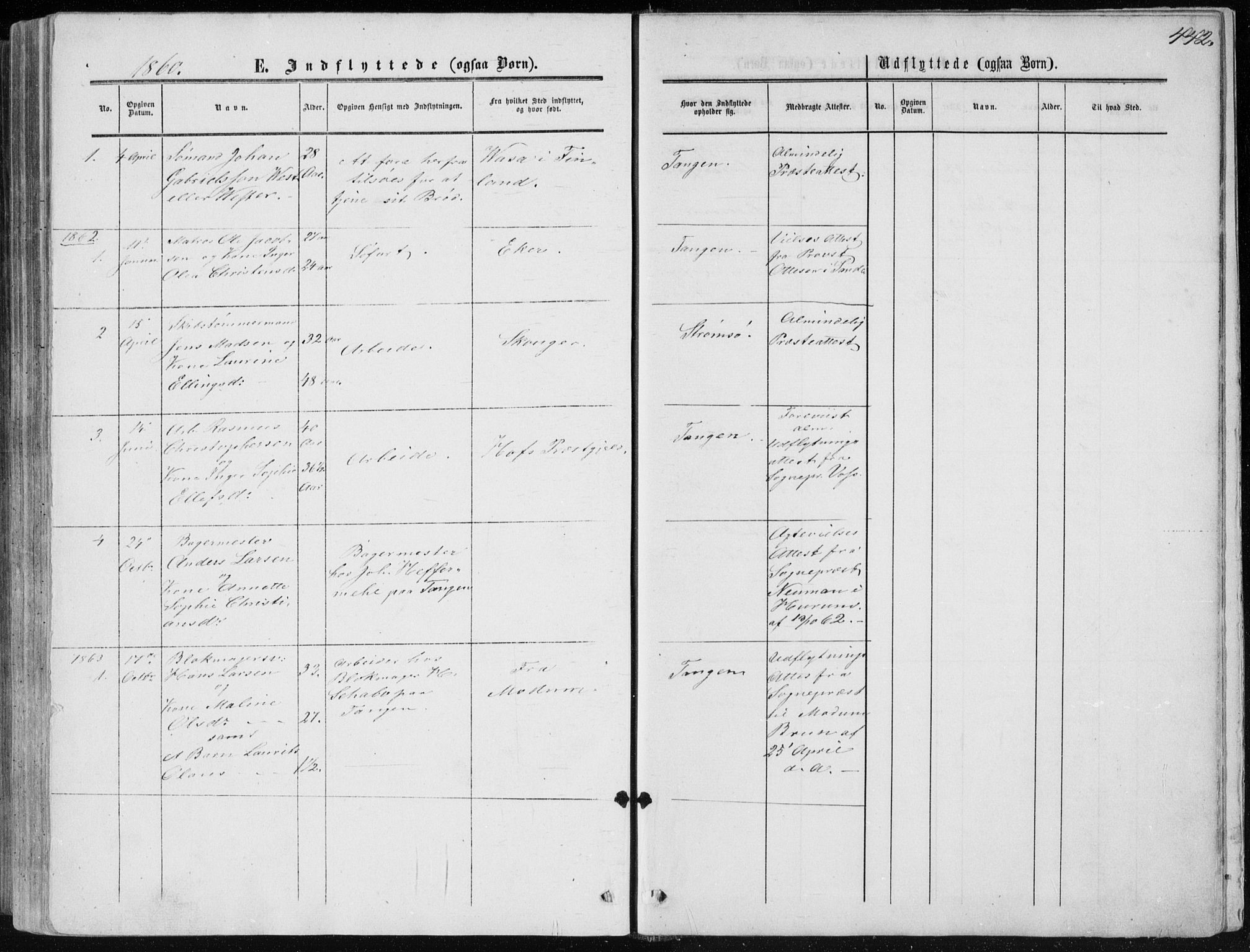 Strømsø kirkebøker, SAKO/A-246/F/Fa/L0015: Parish register (official) no. I 15, 1859-1868, p. 442
