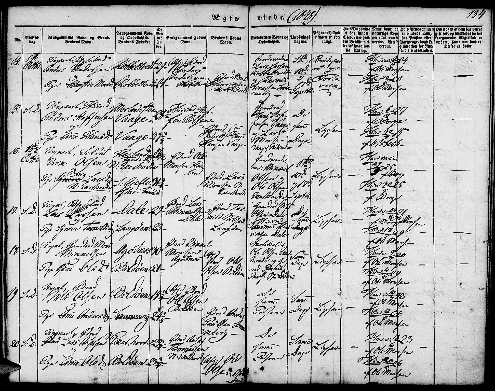 Fjell sokneprestembete, AV/SAB-A-75301/H/Haa: Parish register (official) no. A 1, 1835-1850, p. 134