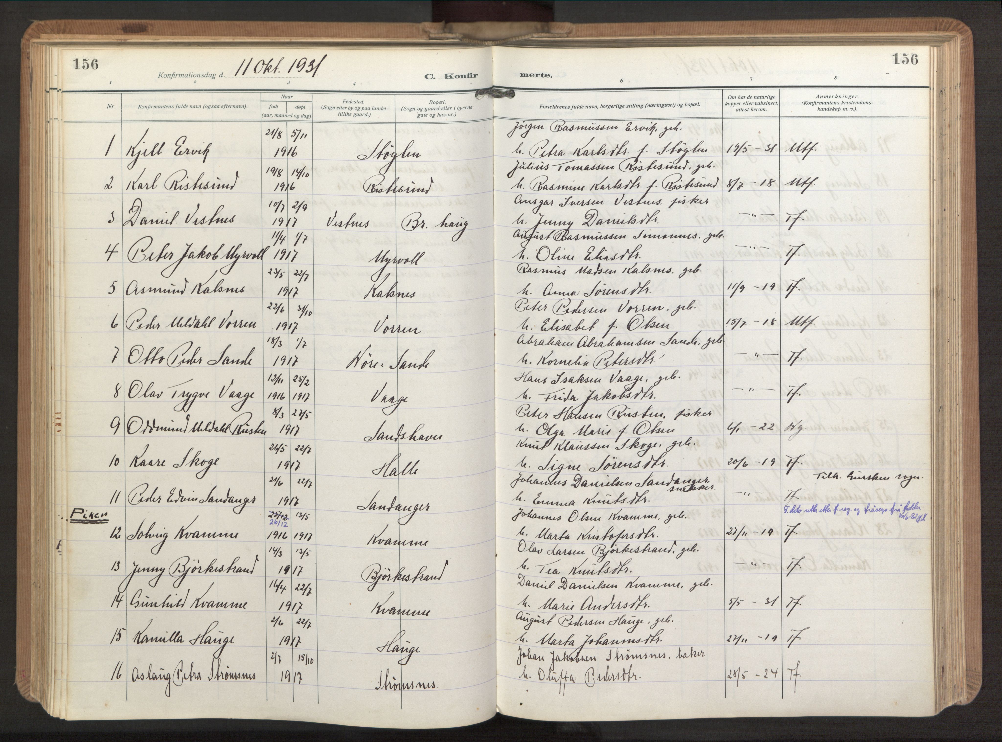 Ministerialprotokoller, klokkerbøker og fødselsregistre - Møre og Romsdal, AV/SAT-A-1454/503/L0044: Parish register (official) no. 503A12, 1918-1931, p. 156