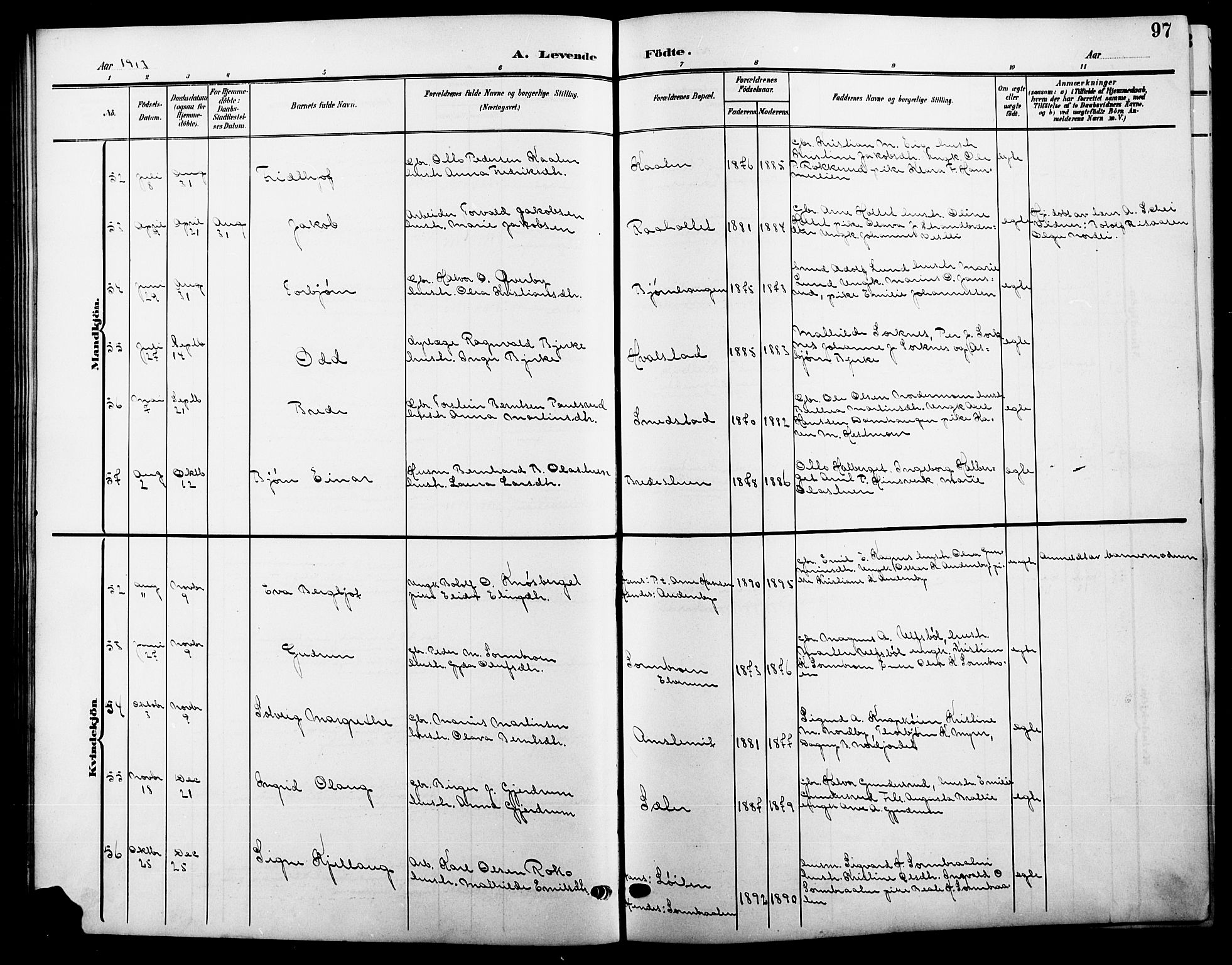 Våler prestekontor, Hedmark, SAH/PREST-040/H/Ha/Hab/L0002: Parish register (copy) no. 2, 1905-1915, p. 97