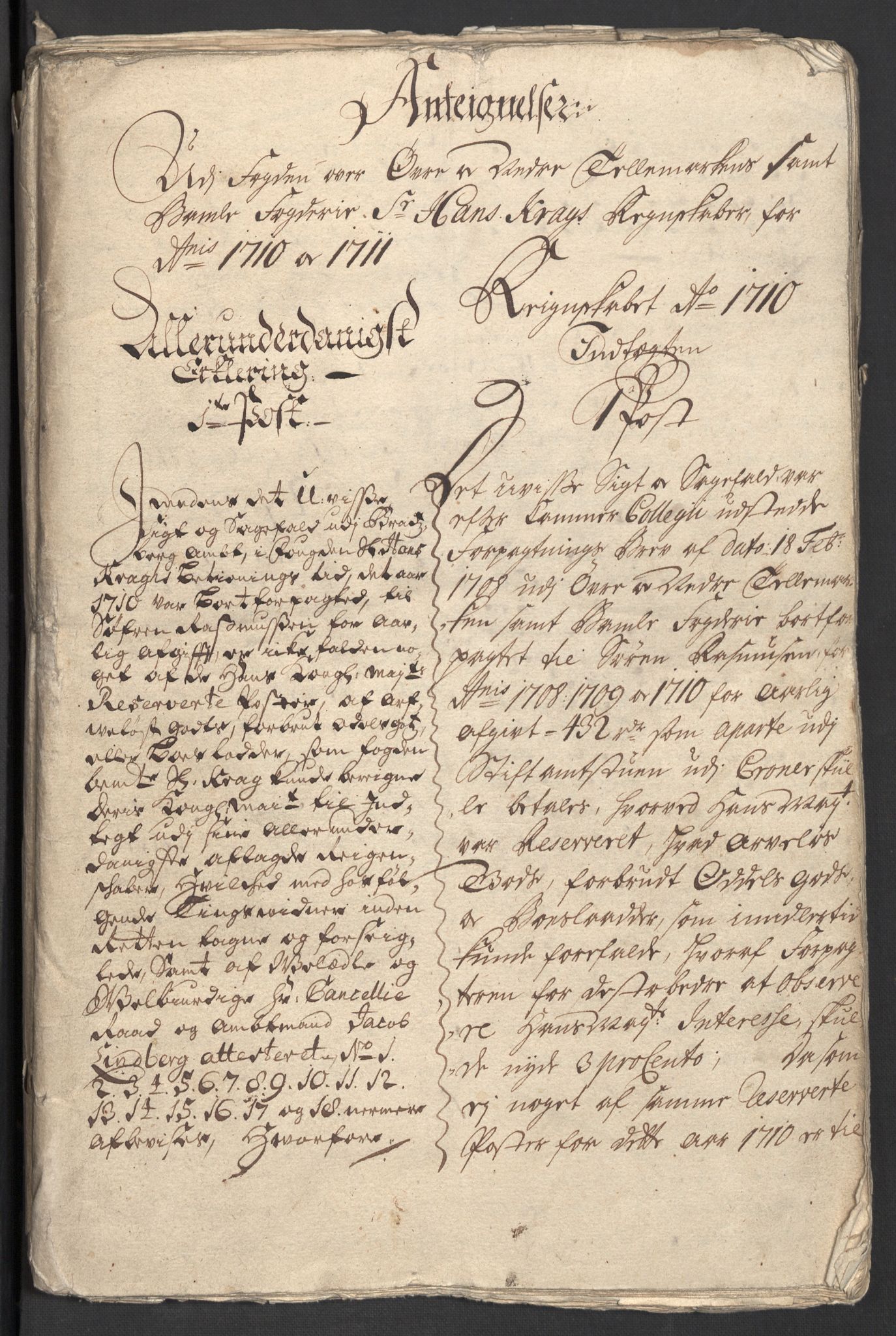 Rentekammeret inntil 1814, Reviderte regnskaper, Fogderegnskap, RA/EA-4092/R36/L2122: Fogderegnskap Øvre og Nedre Telemark og Bamble, 1710-1711, p. 3