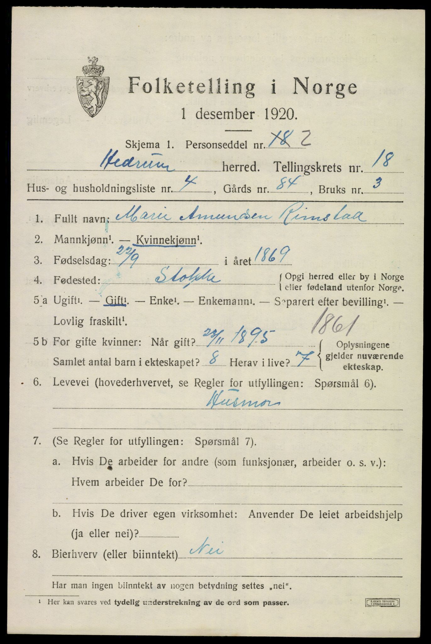 SAKO, 1920 census for Hedrum, 1920, p. 10831
