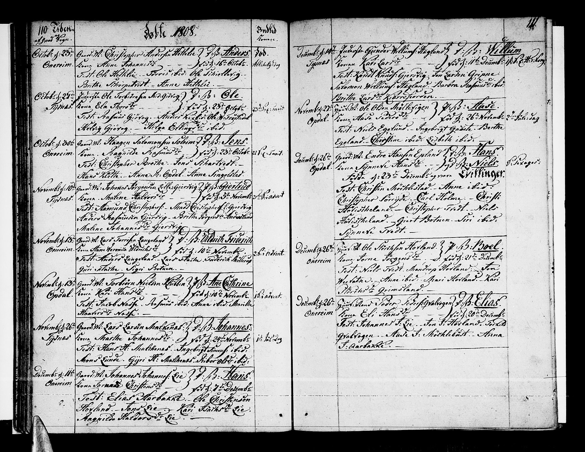 Tysnes sokneprestembete, AV/SAB-A-78601/H/Haa: Parish register (official) no. A 6, 1804-1816, p. 110-111